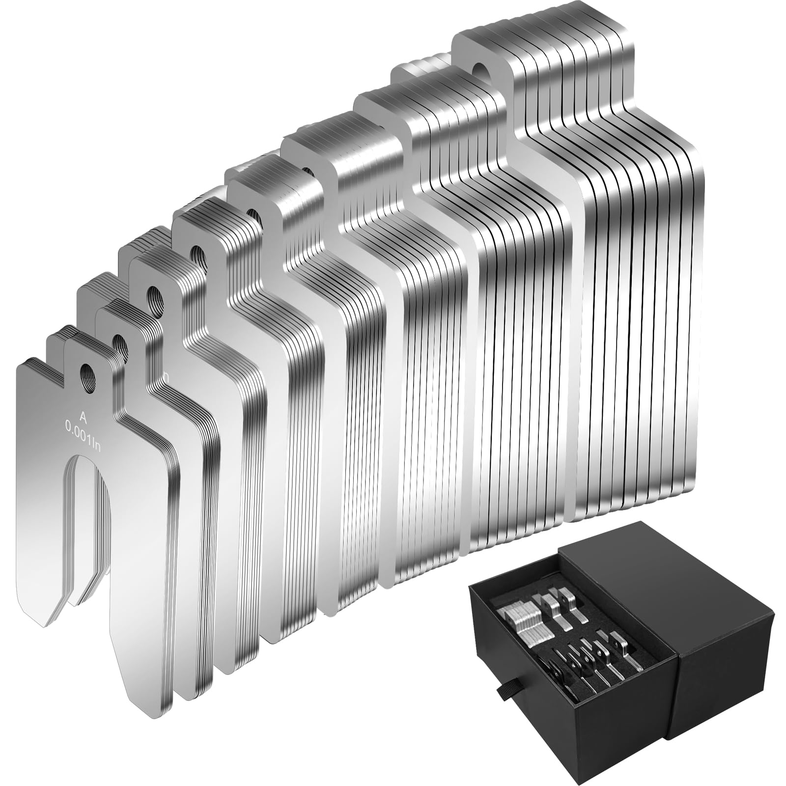 80 Piece Size A 2" x 2" Stainless Steel Slotted Shim Shop Kit with Box, 316 Stainless Steel Tool Crib Stock Kit, Metal Shims for Leveling, Starter