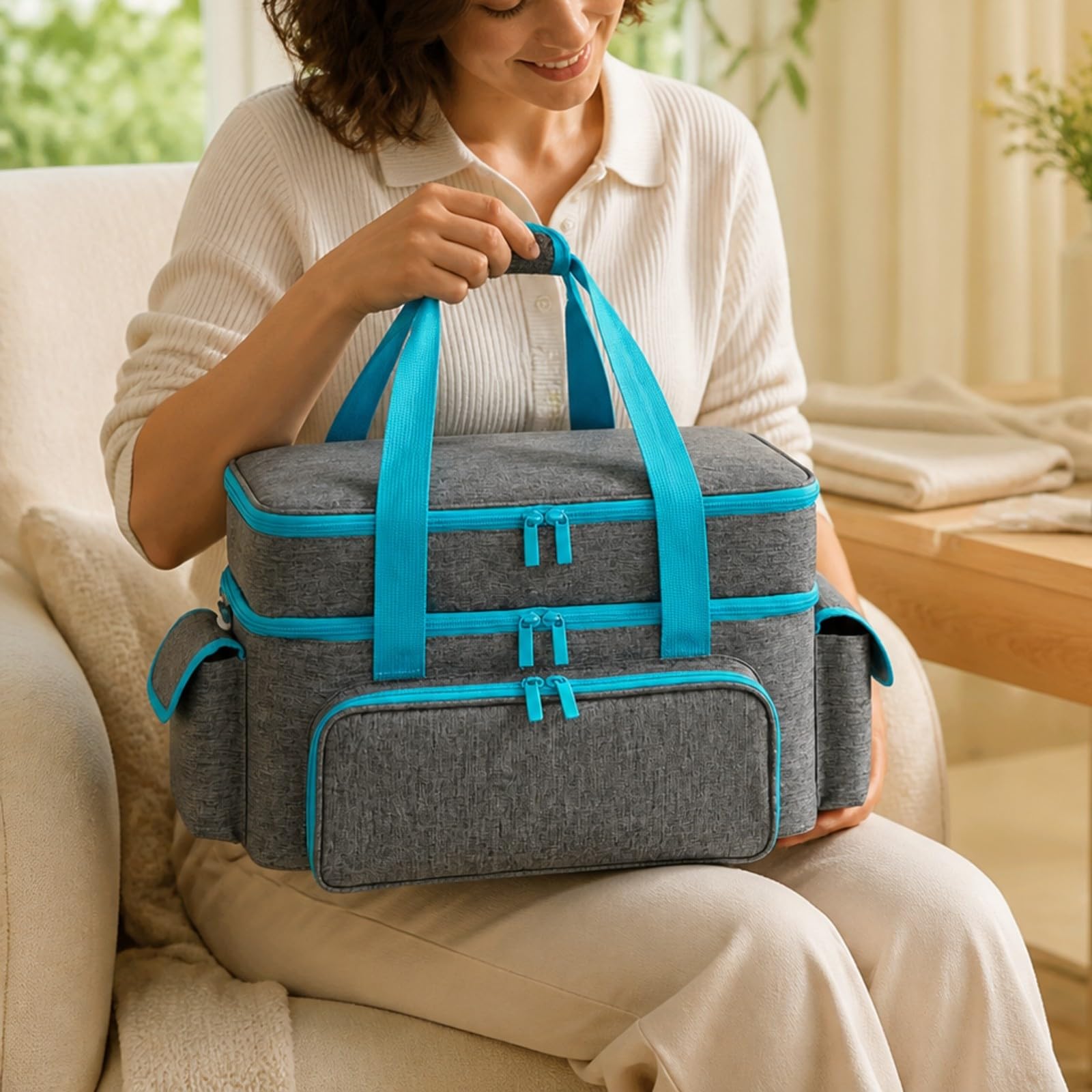 Bolsa Costura y Manualidas Amplio Bolsa Costura con Divisores Extraíbles Portátil para Manualistas