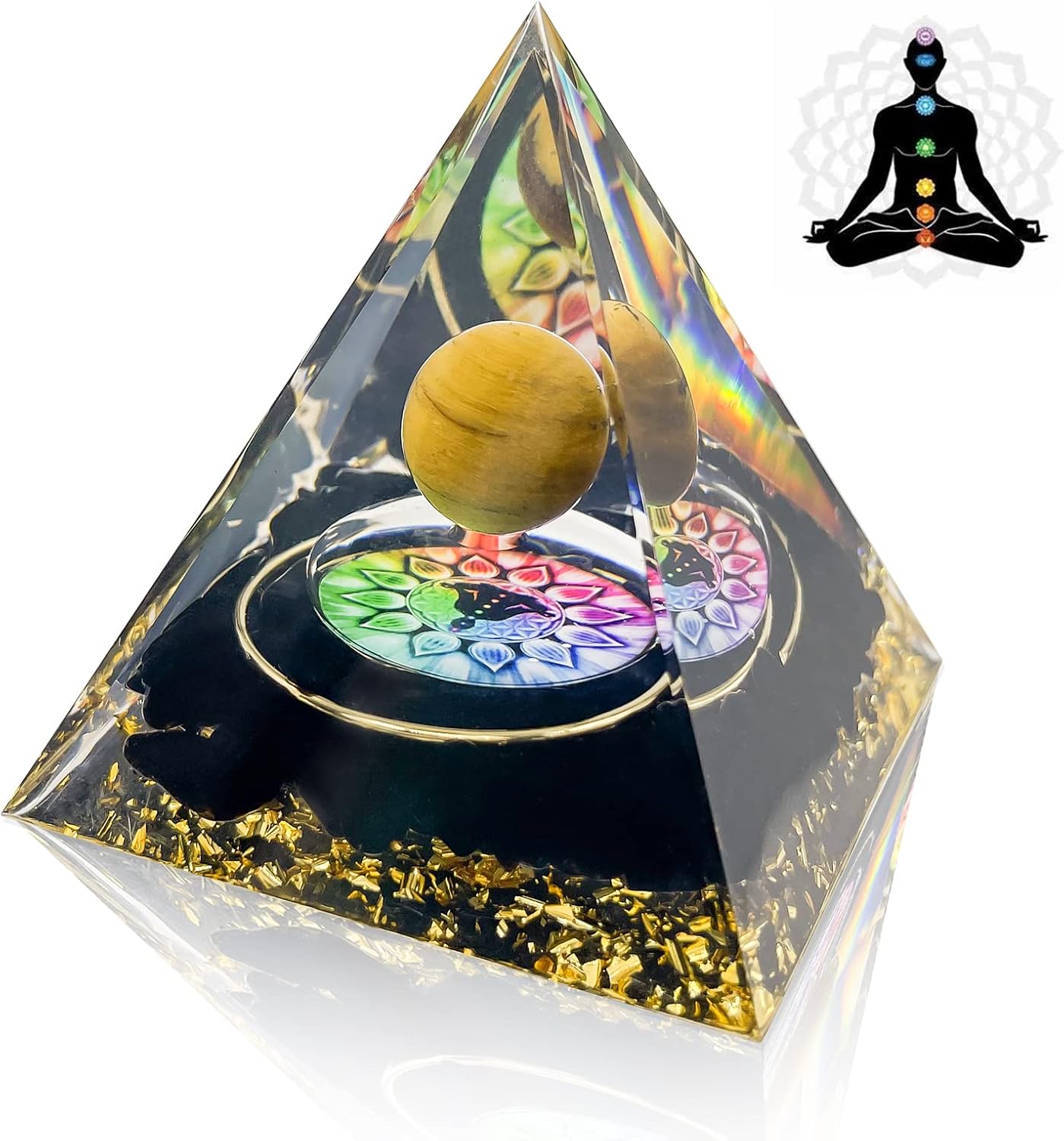 Pirámide de orgón Orgonita Chakra Pirámide de cristal curativo Orgonita para el éxito Fuerza antiestrés Promueve la suerte y la prosperidad Flor de la vida Meditación Pirámide de yoga