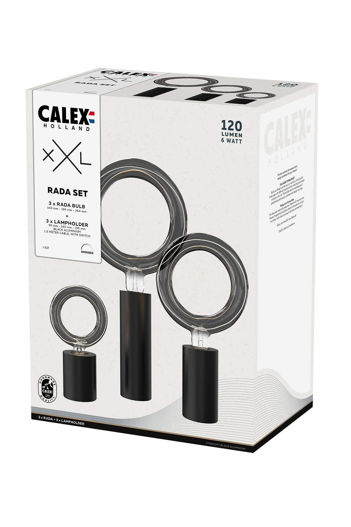 CALEX Rada Set Titanium: Small, Medium, Large incl. 3 Lamphouders E27