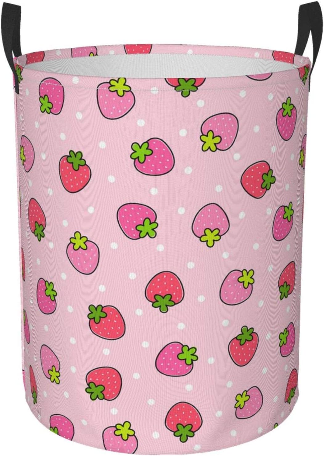 Dujiea Pink Strawberry Laundry Basket Round with Handle