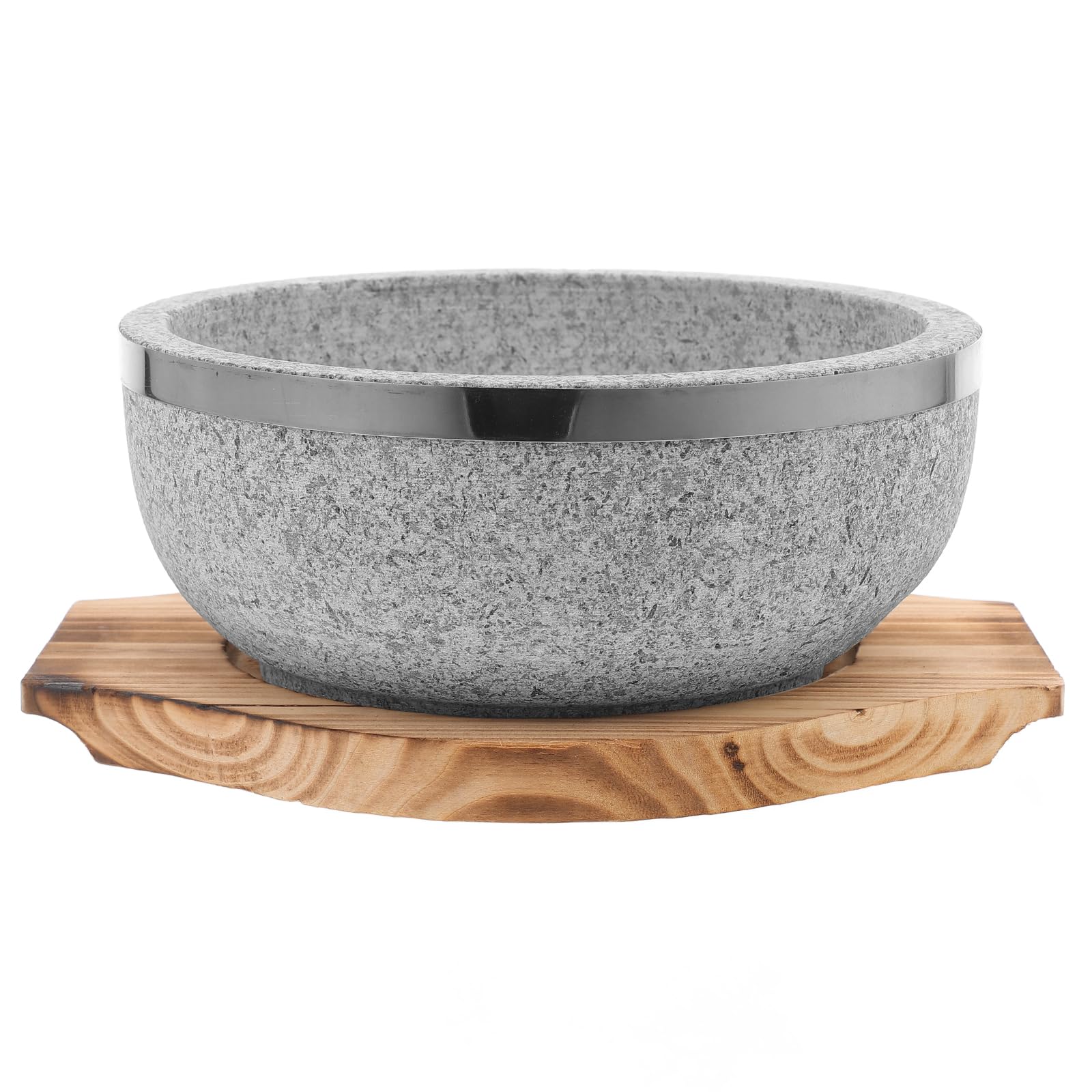 PRETYZOOM Bol Coréen en Pierre Naturelle 7,70 po – Chaleur Retenue Efficacement pour Bibimbap & Soupes Coréennes – avec Plateau en Bois Carbonisé pour Cuisine Traditionnelle & Restaurants