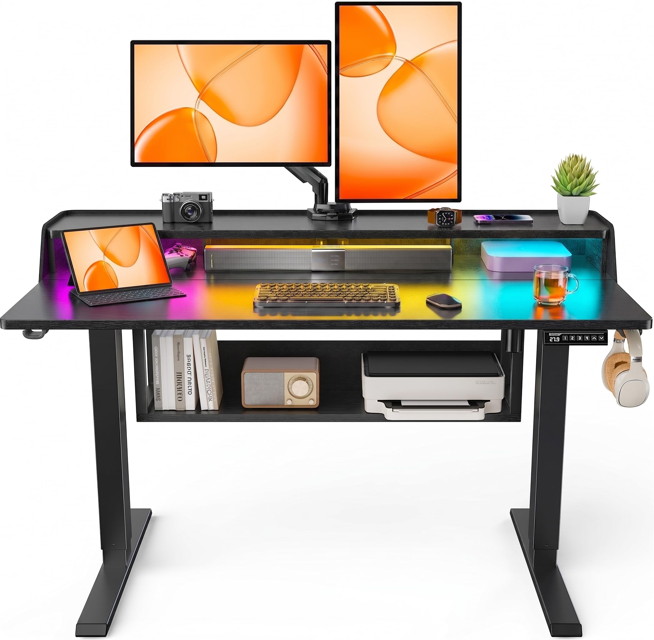 ErGear Electric Standing Desk with Bookshelf and Monitor Stand