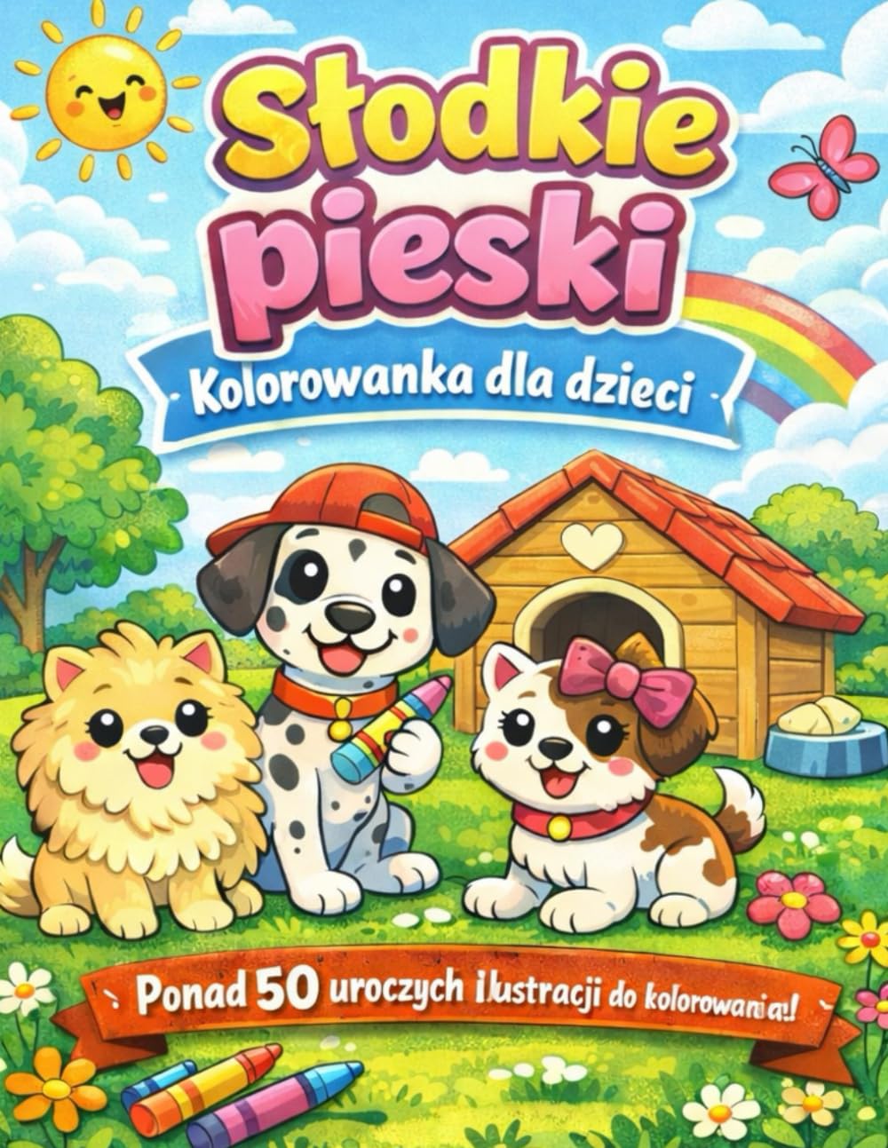 Słodkie pieski – kolorowanka dla dzieci: Zabawne pieski do kolorowania – rozwijaj kreatywność i wyobraźnię