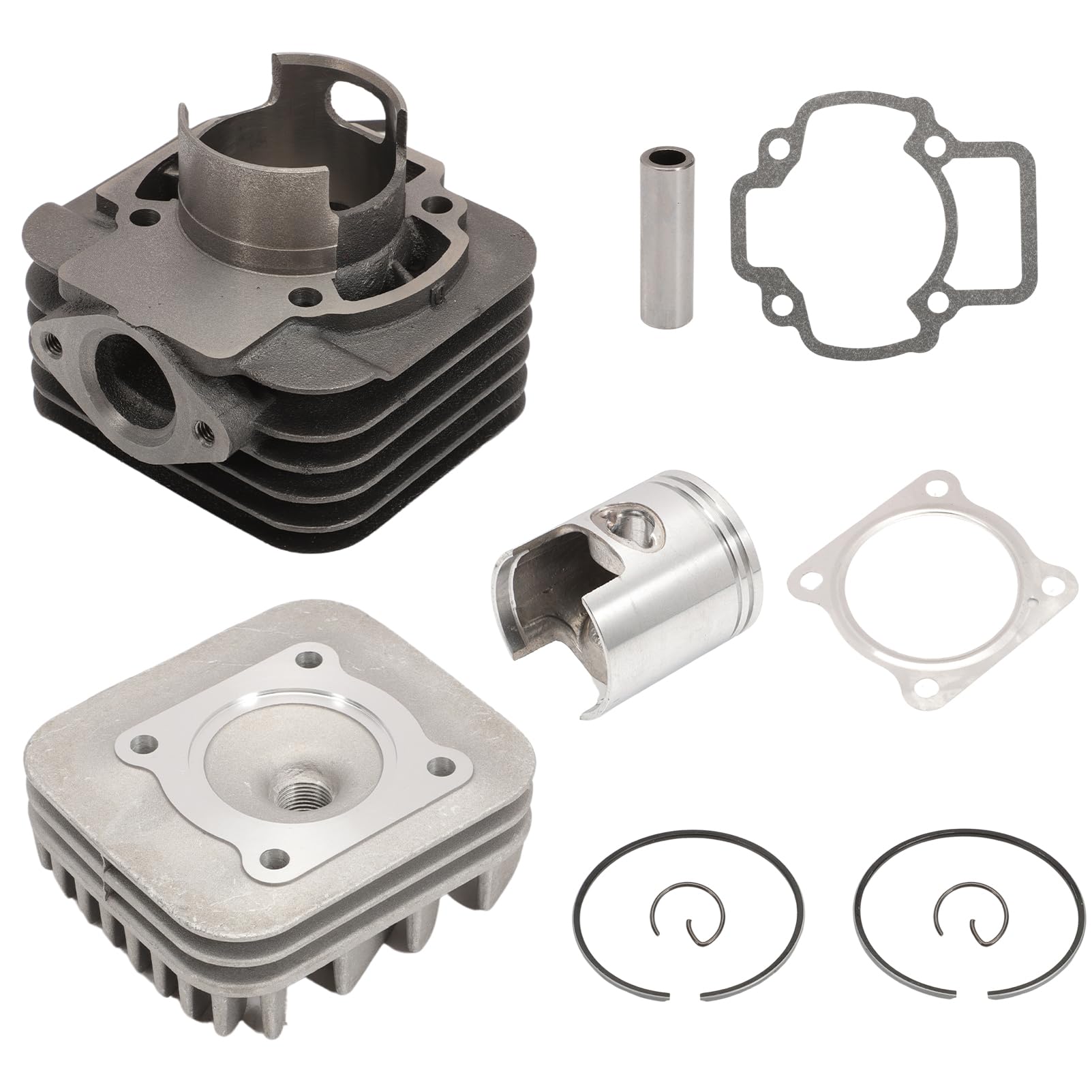 KT00086 - Grupo térmico cilindro Evolution 70 cc D.48 Piaggio AC Aria SP.12 hierro fundido refrigerado por aire para motores Piaggio Gilera, 6 trasvases con escape elíptico y cabeza de una