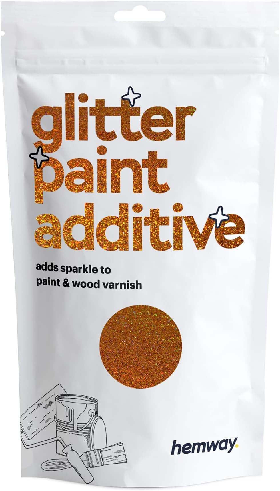 HemwayGlitter Paint Additive - Copper Holographic | 100g Metallic Flakes for Adding Sparkle to Paints & Wood Varnish | Add to Emulsion, Acrylic & Latex for Indoor Sparkly Walls