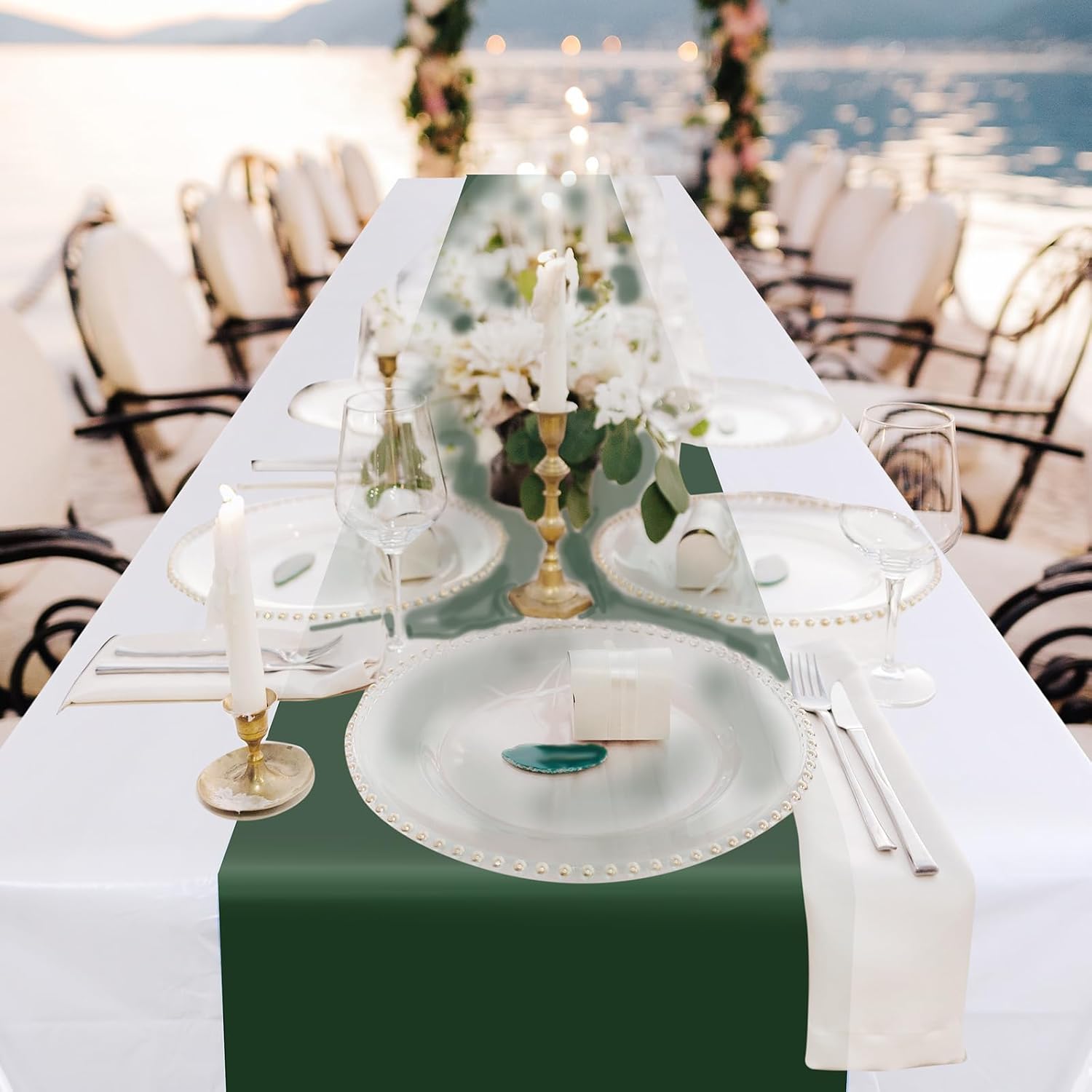 Oudain 3 Pcs Disposable Plastic Tablecloths 54" x 108" for Rectangle Tables Cloths Waterproof Table Cover for Baby Shower Wedding Birthdays Graduation Decoration (White,Dark Green)