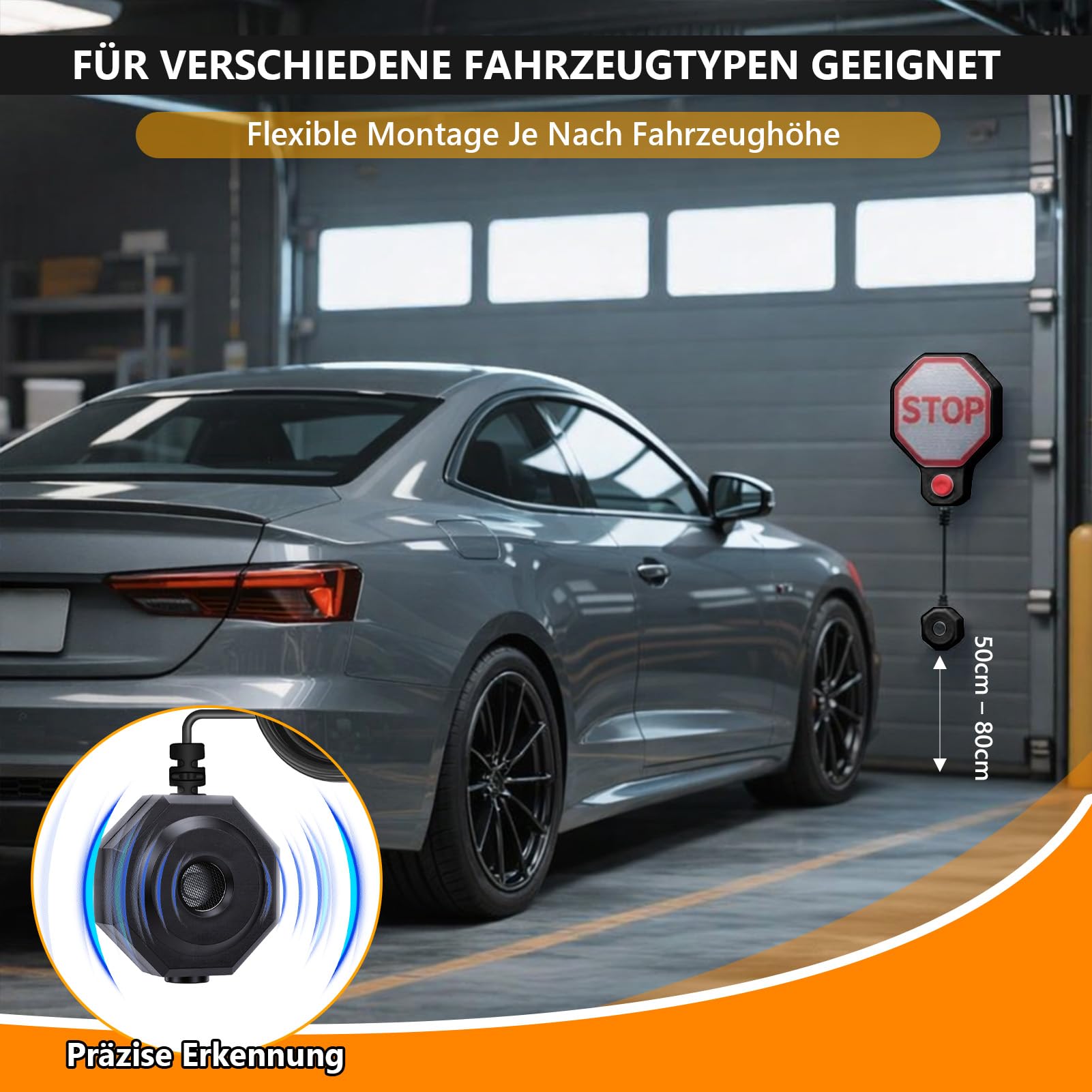 Sensore di parcheggio a ultrasuoni, aiuto parcheggio, garage, misurazione precisa della distanza, segnale di avvertimento a LED, indicatore acustico, regolazione automatica della distanza