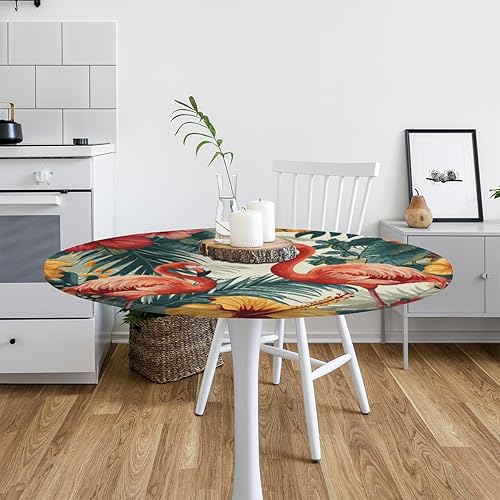 Vista 152 de Pardick Mantel redondo ajustable con diseño de flores de arte en acuarela con mantel elástico, mantel elástico redondo, impermeable, lavable, se