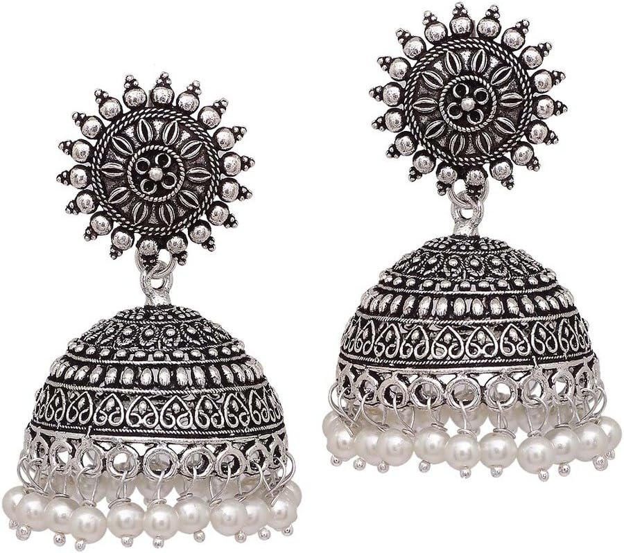 C&G INDIA Light Weight Silver Plating Oxidised Girls Jhumki Jhumka Earring