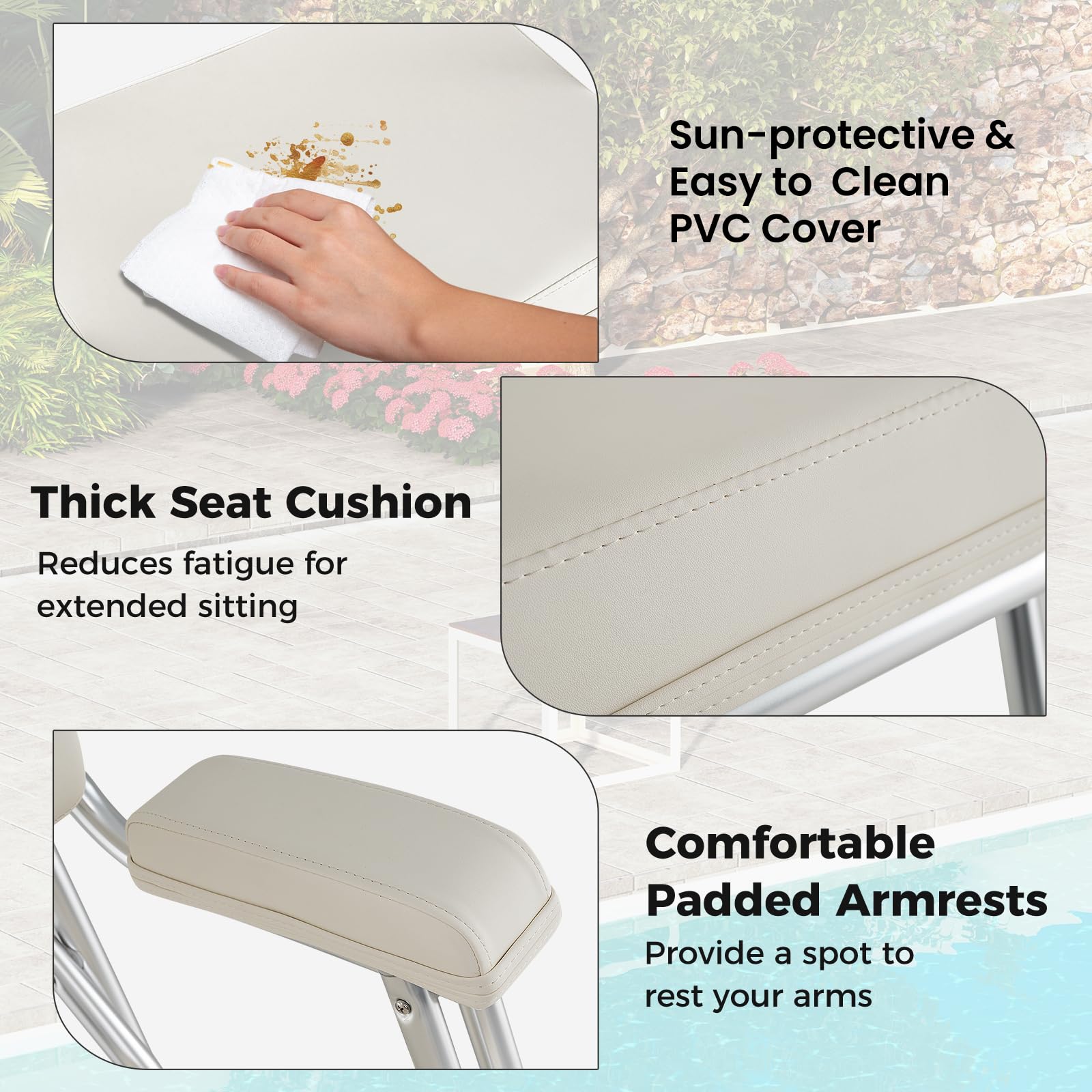 HOMASIS Sedia da Barca Pieghevole per Imbarcazioni, Sedile Timone Portatile con Schienale Ergonomico, Struttura in Alluminio, per Yacht e Campeggio, Carico 150 kg, 66,5 x 65 x 78 cm, Bianco
