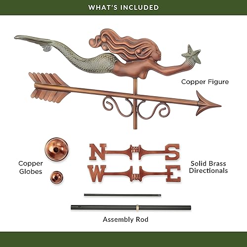 Miniatura 6 de Good Directions 1978GRN Veleta de la Sirenita, pátina acabada a mano de cobre puro