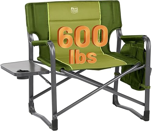 TIMBER RIDGE Sillas de director XXL mejoradas de gran tamaño con mesa auxiliar plegable, bolsillo lateral desmontable, silla de campamento plegable
