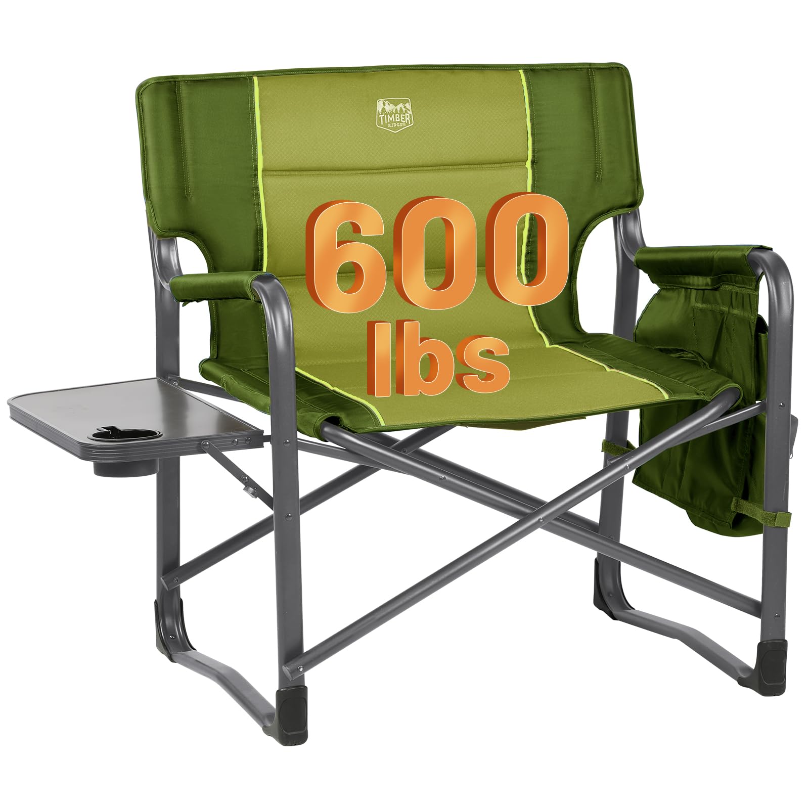 Timber Ridge XXL Upgraded Oversized Directors Chairs with Foldable Side Table, Detachable Side Pocket, Heavy Duty Folding Camping Chair up to 600 Lbs Weight Capacity (Green) Ideal Gift