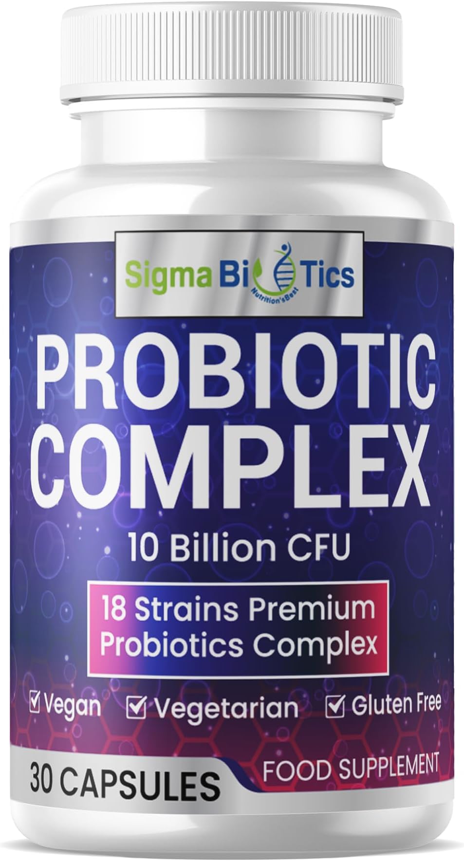 Probiotic Complex - Vegetarian 18 Premium Strains - 10 Billion CFU - Digestive and IBS Support Supplement with Lactobacillus Acidophilus & Bifidobacterium - One a Day - 30 Capsules