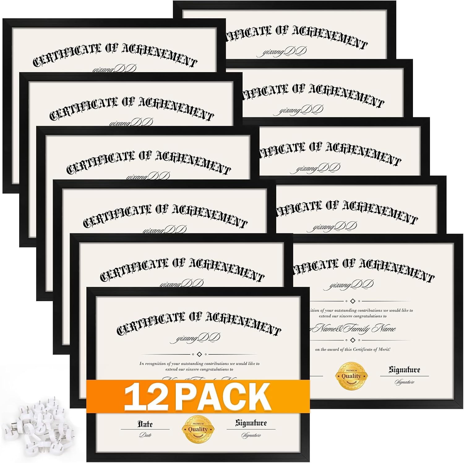 YixangDD 12 PACK Certificate Frames 8.5 x 11, Black Diploma Frame Document Frame with Clear Plexiglass, Picture Frames for Tabletop and Wall Display 8.5"x11" 12 Pack