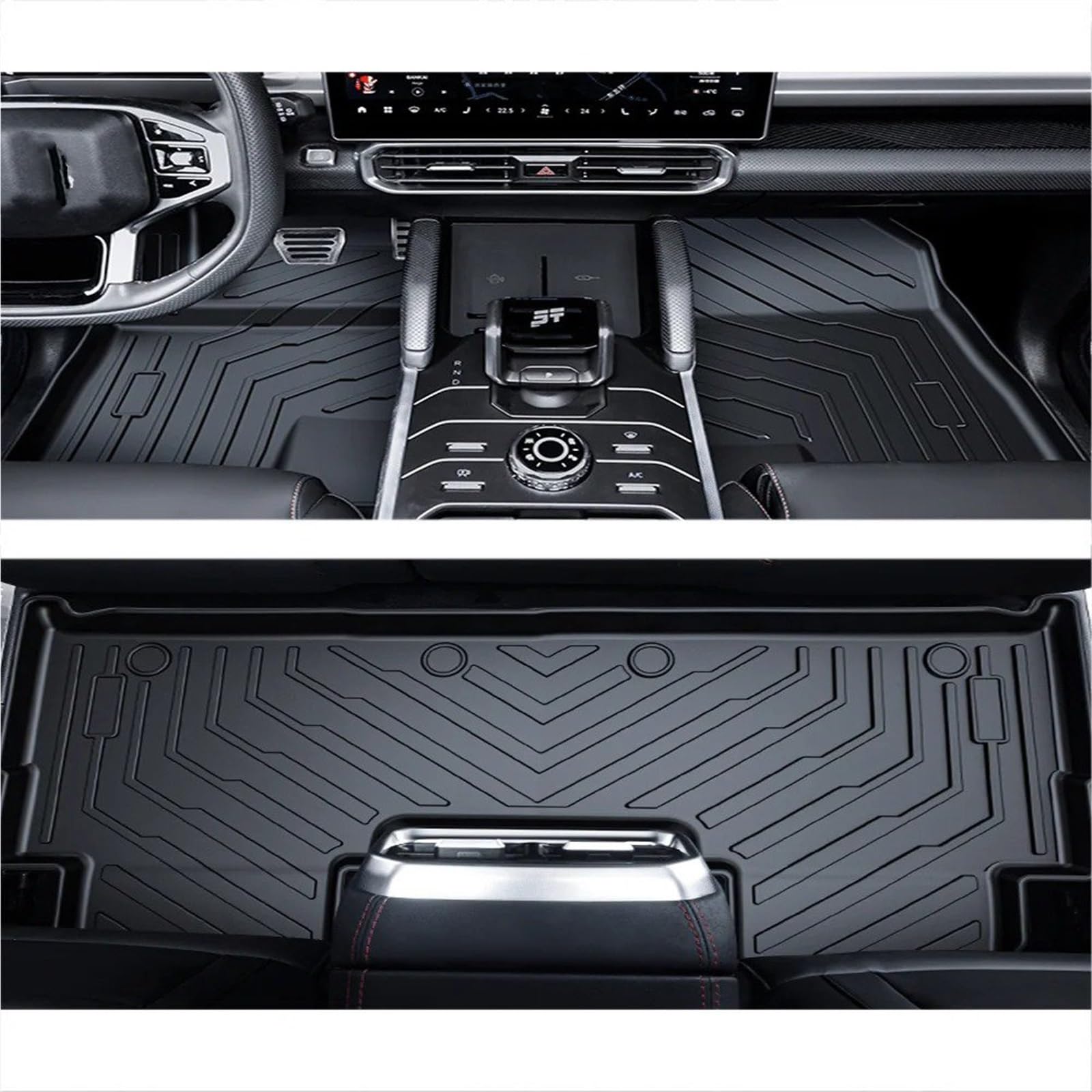 Tappetini Auto Per Jetour T2 Per Traveller 2024-2026 Tappetini Tronco All Weather Impermeabile Anti-Slip Anteriore Posteriore Cargo Liner Rilievi Del Piede Tappeto(3PCS SETS)