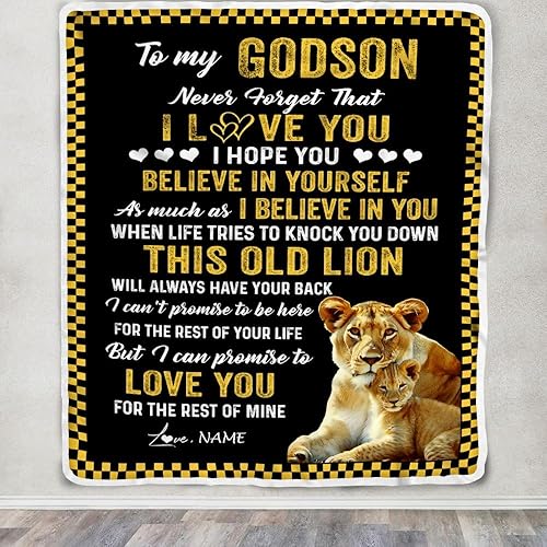 Miniatura 3 de Manta personalizada con texto en inglés To My Godson, de Godmother This Old Lion Love You Godson, cumpleaños, graduación, Navidad, manta de vellón