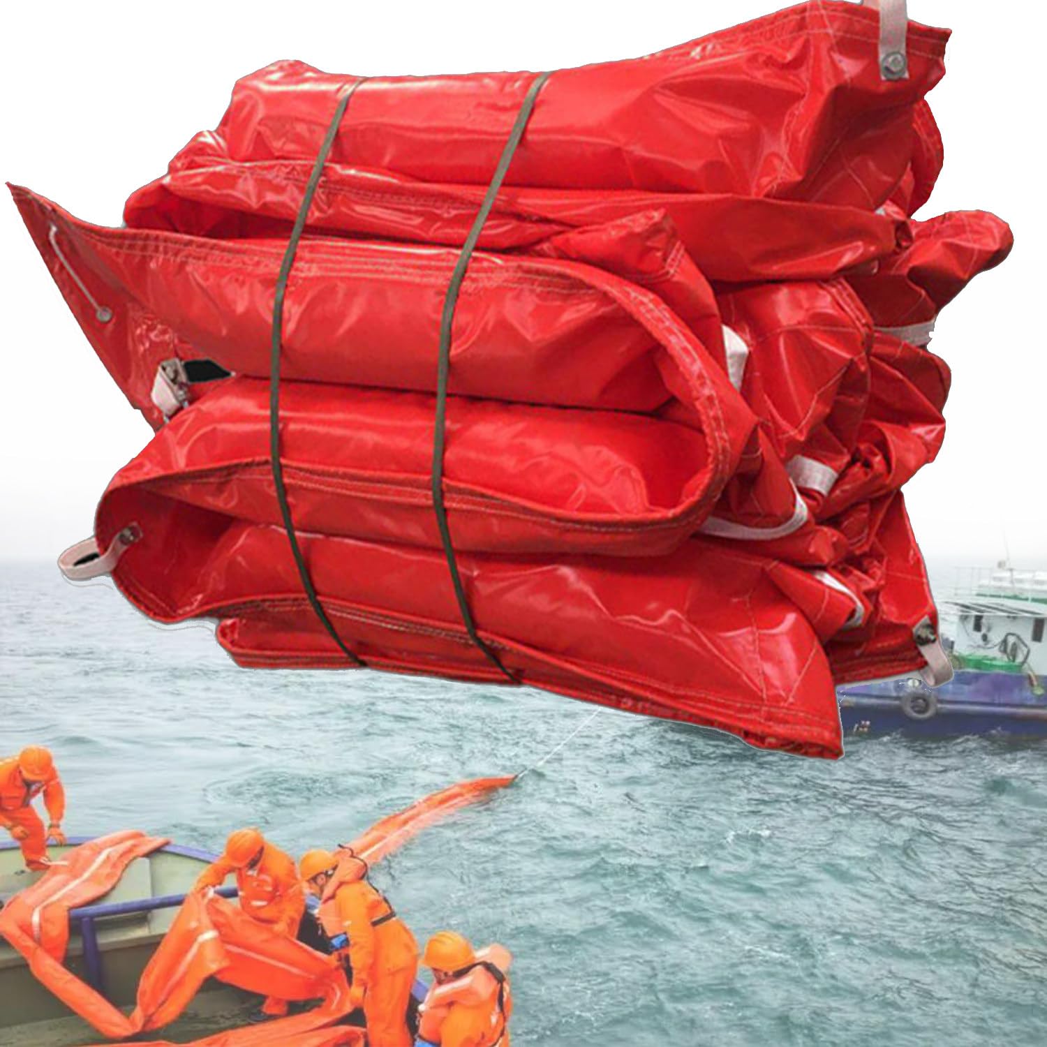 ERSINIAN Barrière anti-inondation gonflable avec bras flottant et multiples coussins gonflables, réutilisable pour la protection des navires et des dépôts pétroliers