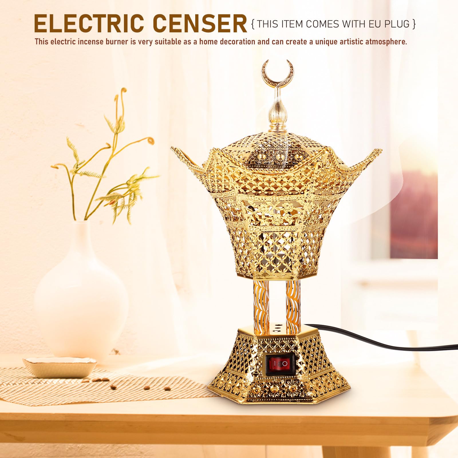 SHINEOFI Quemador de Hierro Dorado Decorativo Incienso de Eléctrico