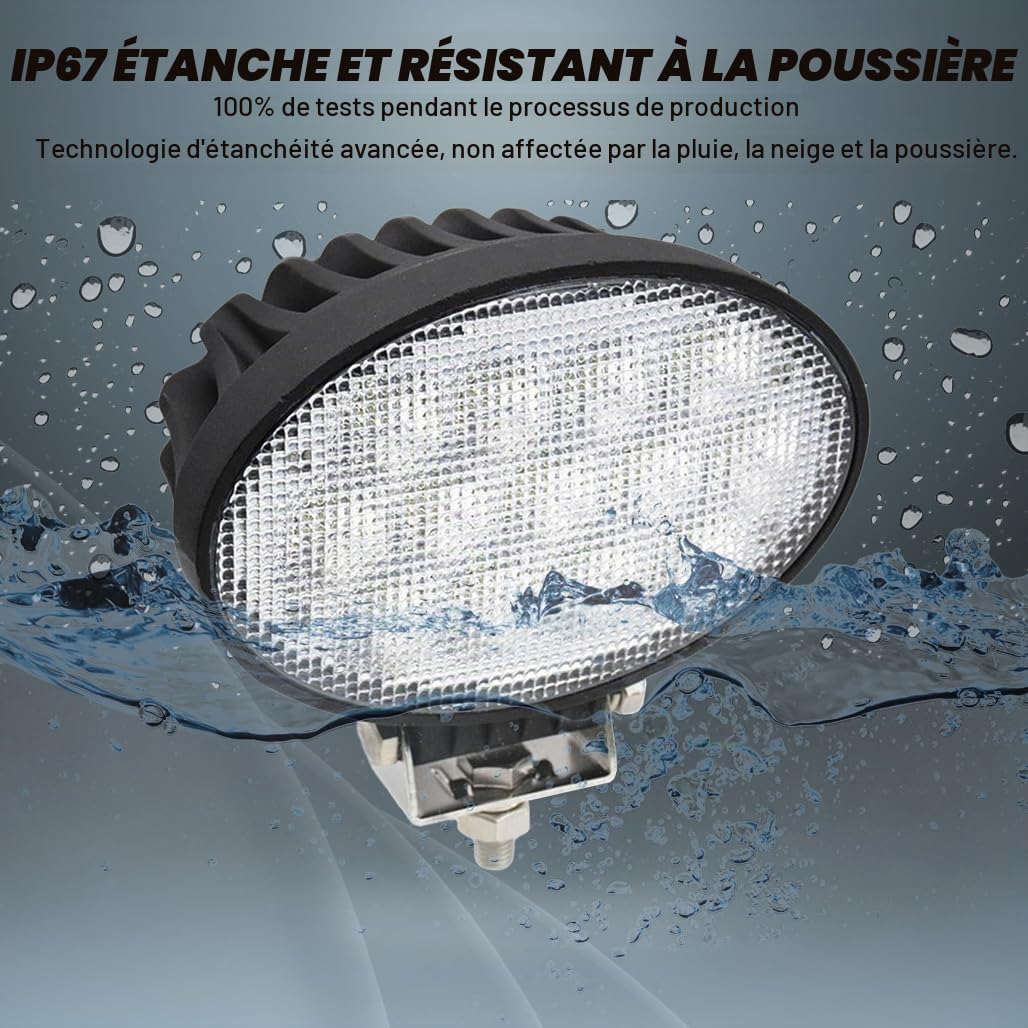 Phare de Travail Led Tracteur Ovale Agricole 65W 5200lm 6000K 6,5In Feu de Travail Led 12V/24V Compatible avec John Deere Tracteur Série 7020-7030, 8020-8030,8030T