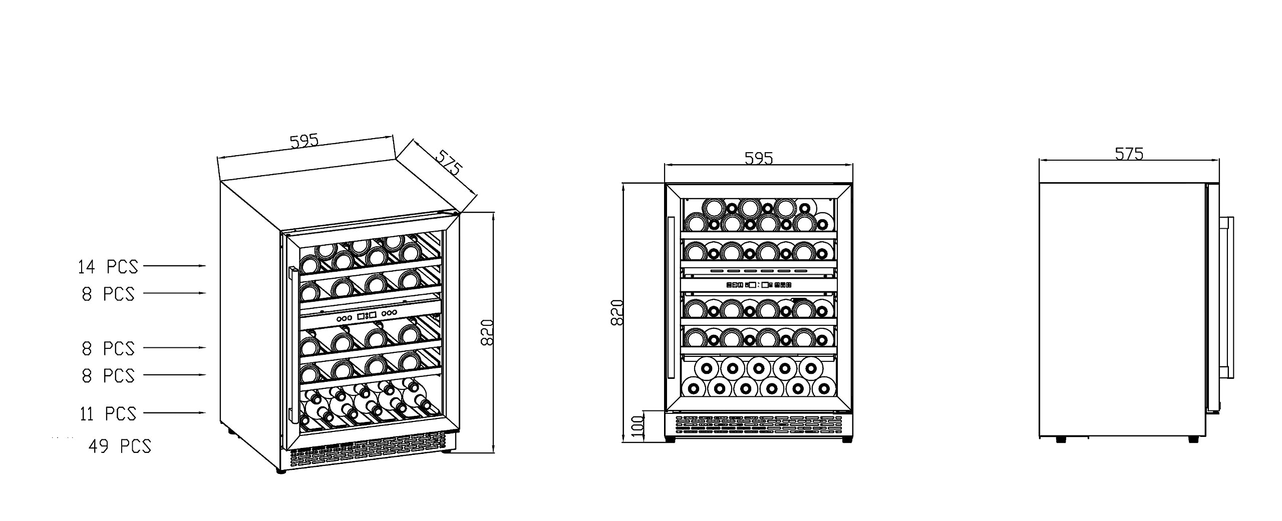 Carysil 49-Bottle Wine Chiller, Free Standing, Dual Cooling Zone (3°C-12°C White Wine & 12°C-20°C Red Wine), Adjustable Wooden Shelves with Toughened Glass Door, LED Display, Ideal for Home - Image 9 thumbnail