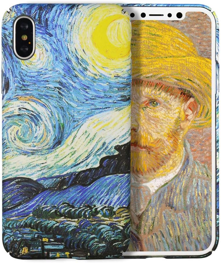 Clouds Compatible iPhone X Case/iPhone Xs Case [Famous Paiting Series] Smooth Premium Durable Hard PC Funny Cool 3D Flowing Oil Painting case with a Free Screen Protector-The Starry Night Van Gogh