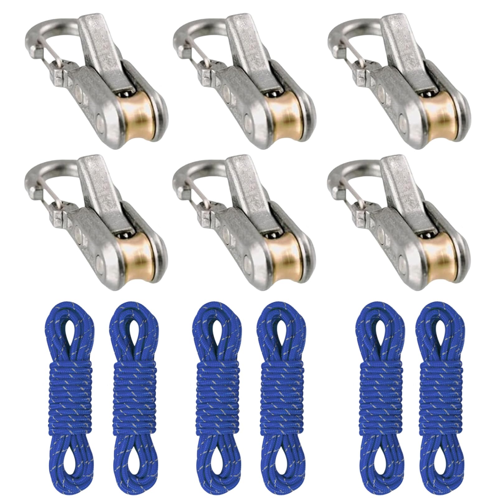 2/4/6-Pack Rope Roller Cam Lock Tensioner, Cord and Rope Tightening Tool with Carabiner Clips, Fast Adjustable Ropes Tie-Down Kit for Camping Hiking Tarp Boat & Outdoor