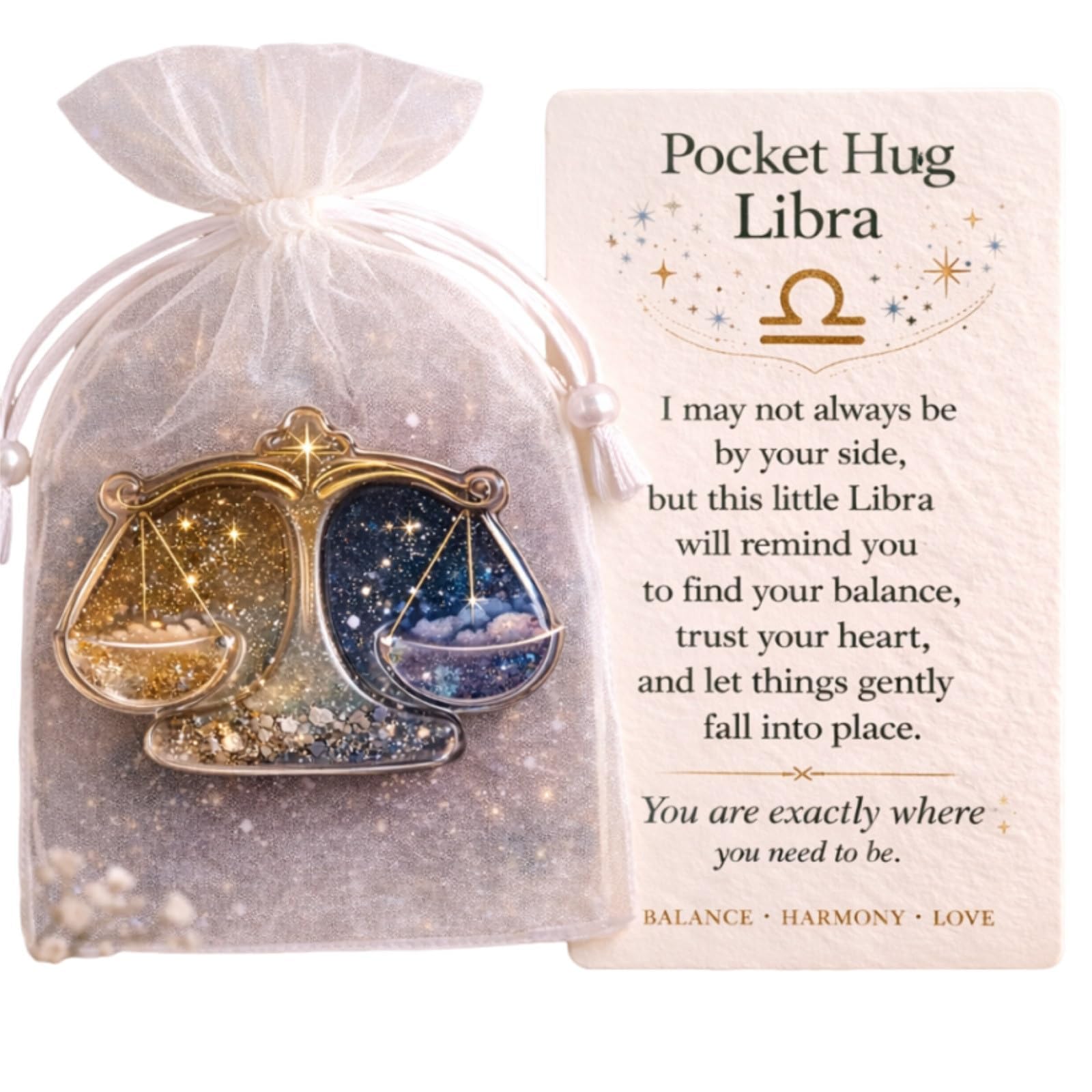 ZBELLO 2PCS Pocket Hug Zodiac Resin Ornament, Sign Astrology Keepsake, Acrylic Horoscope Token Gift, Birthday Present for Friends, Her & Him (Libra)