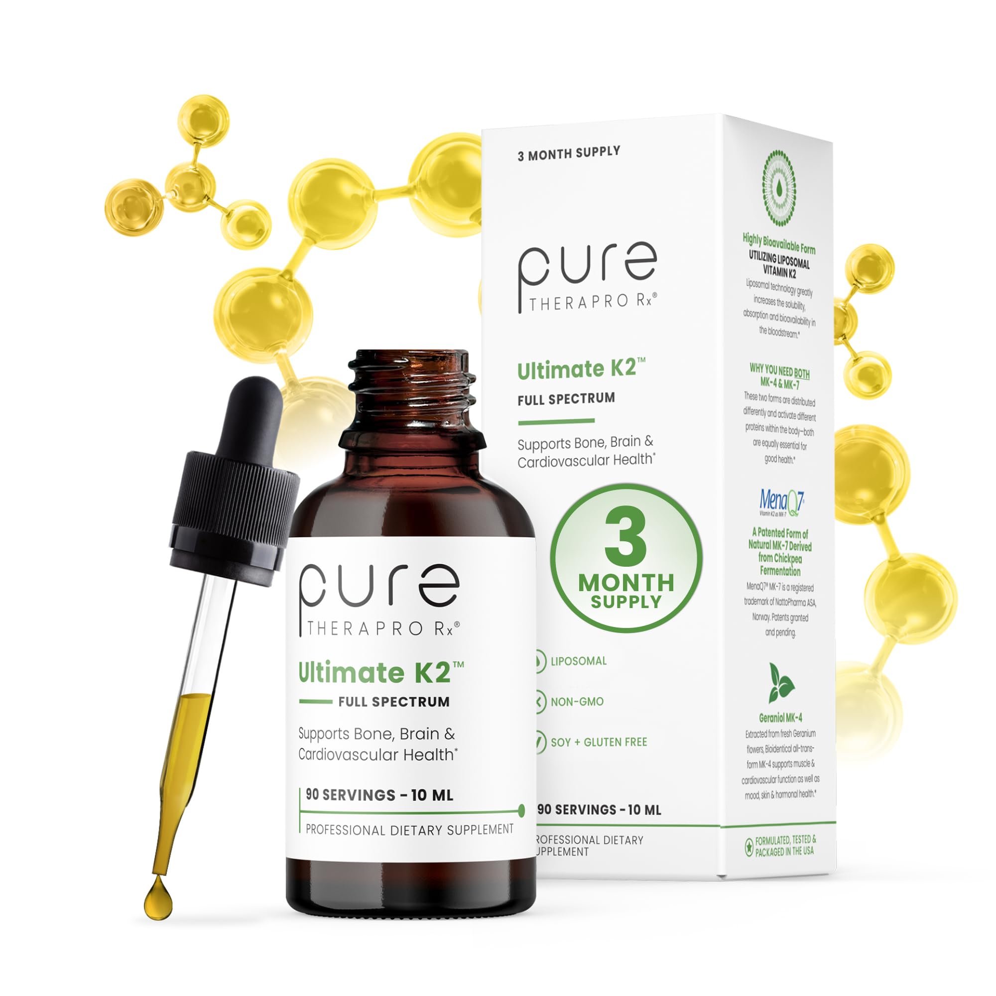 Sponsored Ad - Pure Therapro Rx Ultimate K2 Supplement | Liquid Liposomal Vitamin K2 Drops | 90 Servings | 600mcg Vegan K2 as MK4 & MenaQ7 MK7 | Supports Bone Health, Heart Health, Skin & Hair | 10 mL