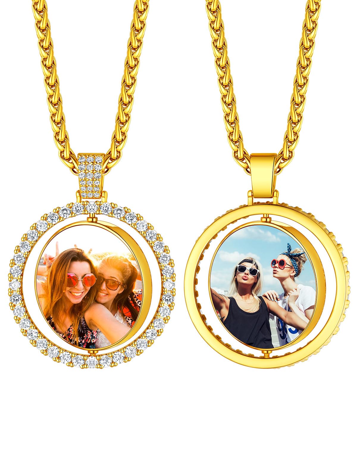 Custom4U Picture Necklace Personalized Photo Circle Chain for Men Women