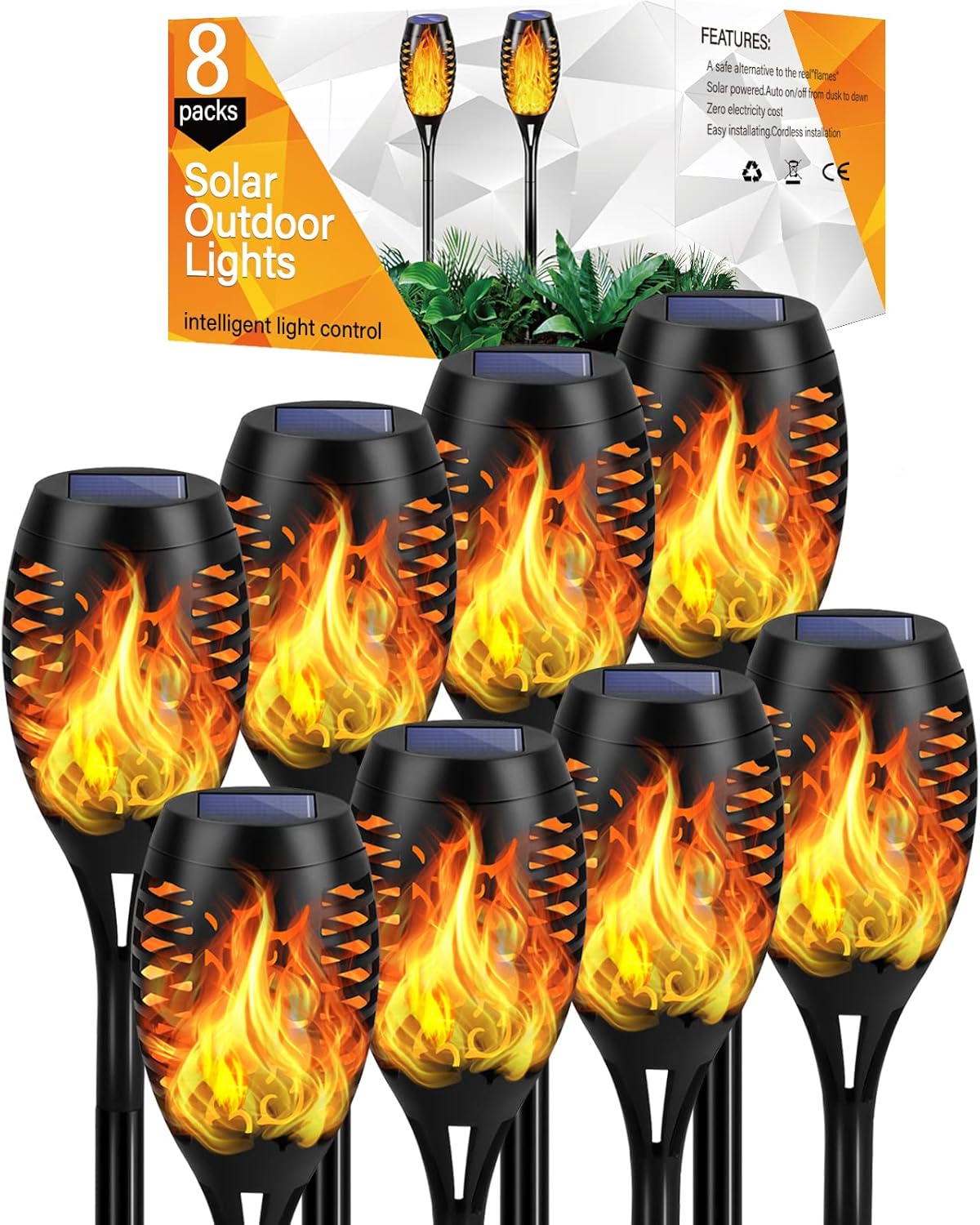 Solar Halloween Lights Outdoor, 8 Pack Solar Torch Lights
