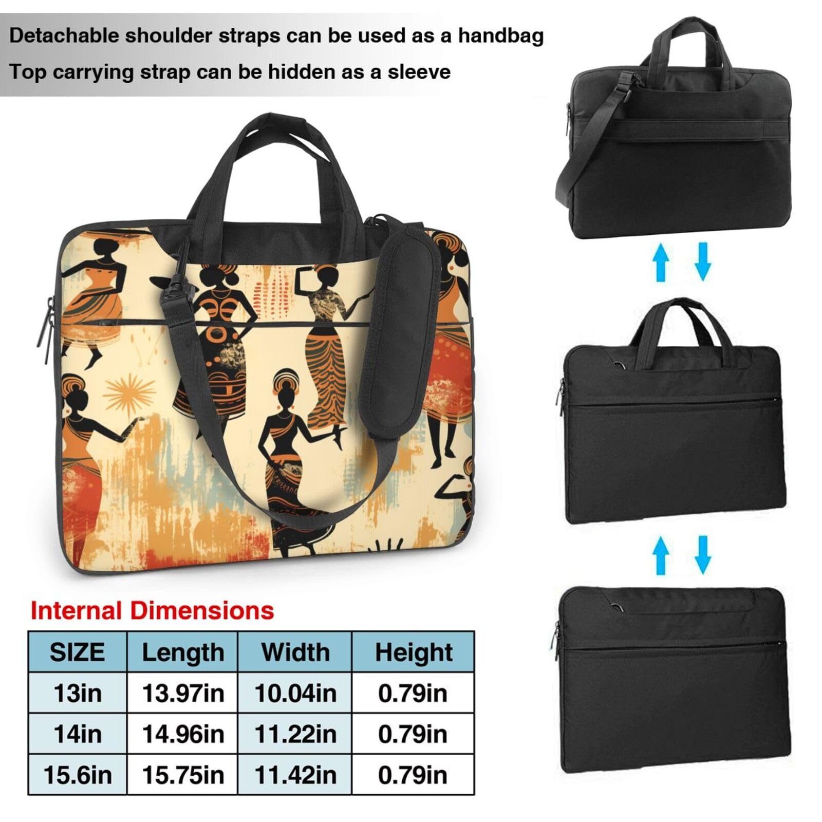 Laptop Case Bag Retro African Women Print Briefcase Messenger Notebook Carrying Bag Case Sleeve For 14 Inch Netbook/Tablet/Reader Handbag