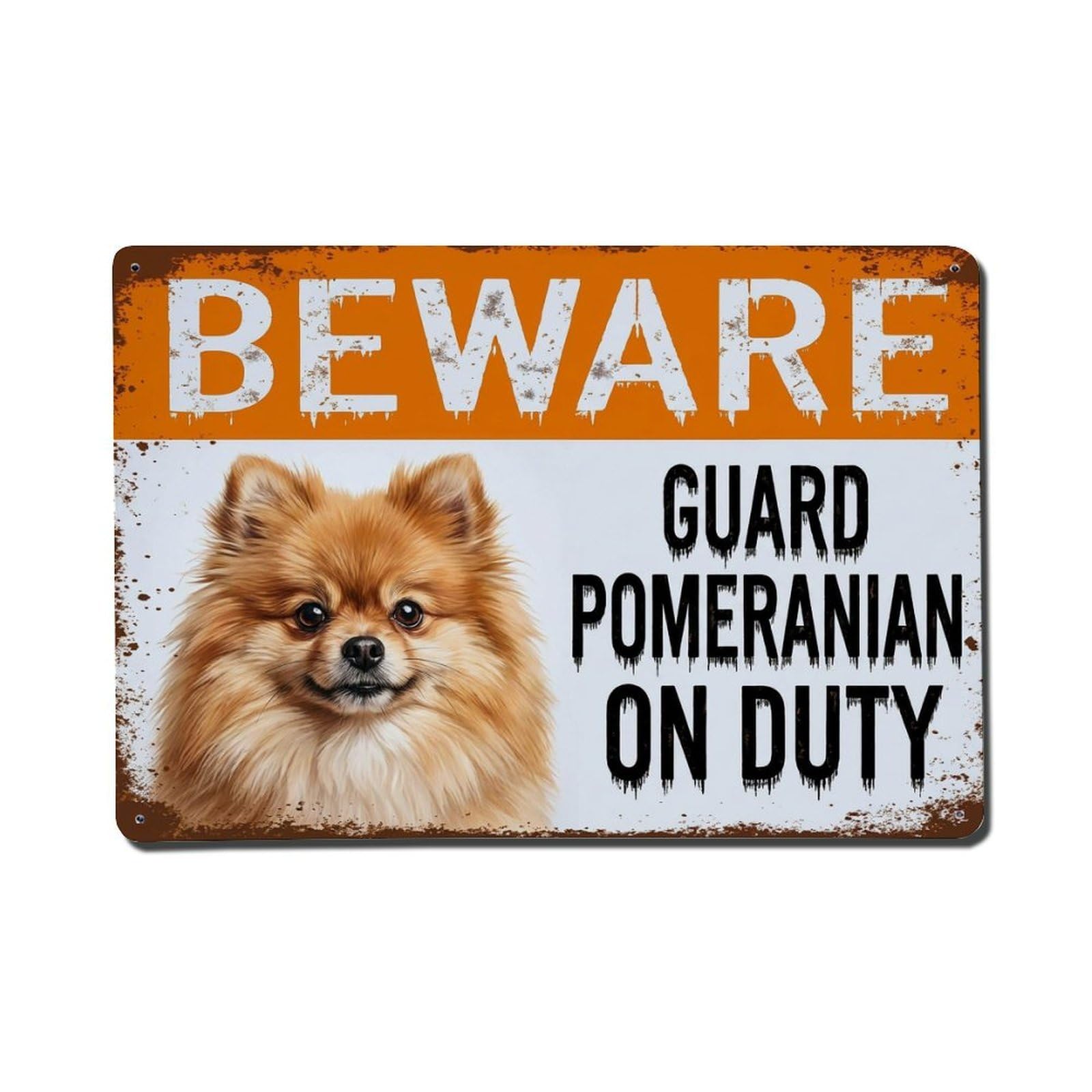 Vintage Funny Pomeranian Guard Beware of Dog Deck Metal Tin Sign