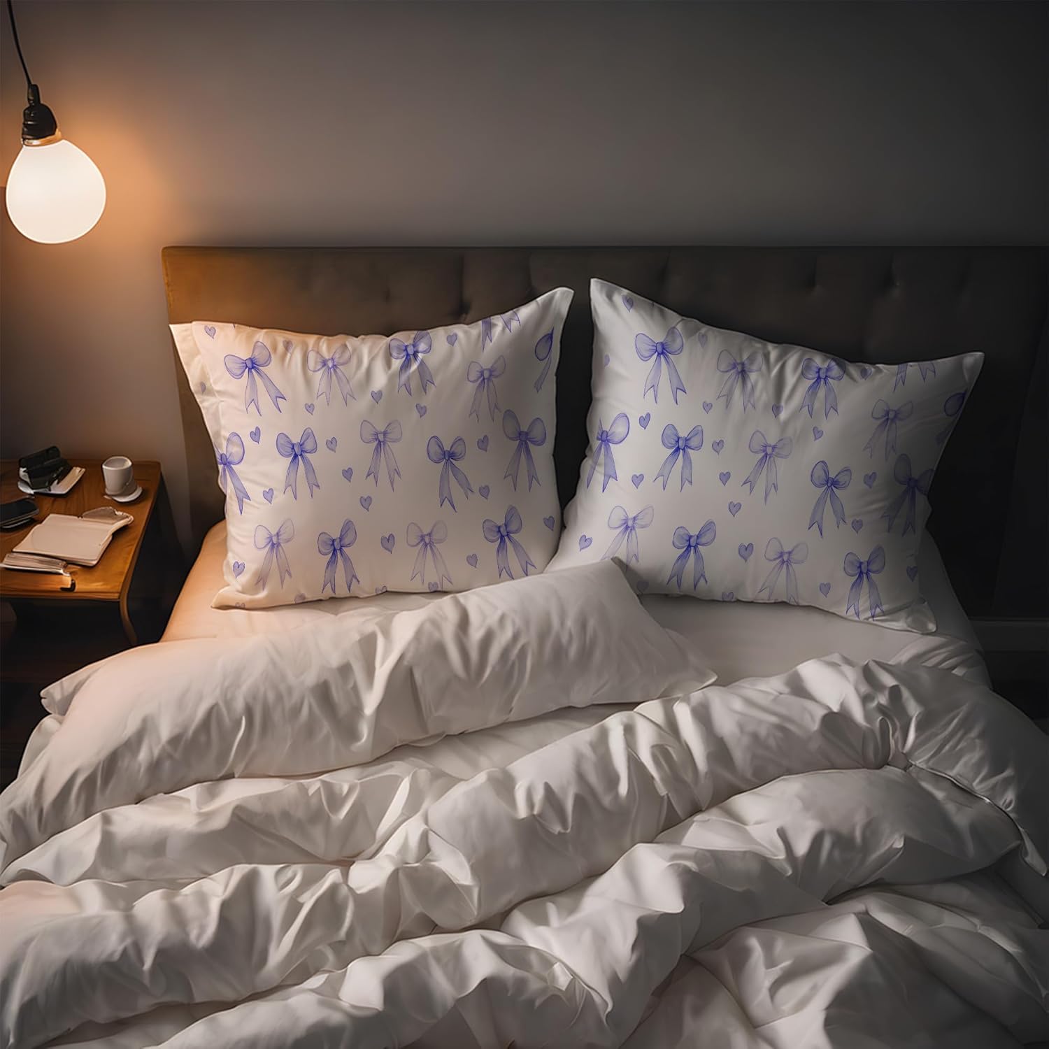 1 Pack Satin Pillowcase Blue Bow and Love Heart Similar to Silk Pillow Cases, 20" x 30" Soft Smooth Breathable Cool Pillow Cases for Hair and Skin, with Hidden Zipper, Queen Size - Image 6