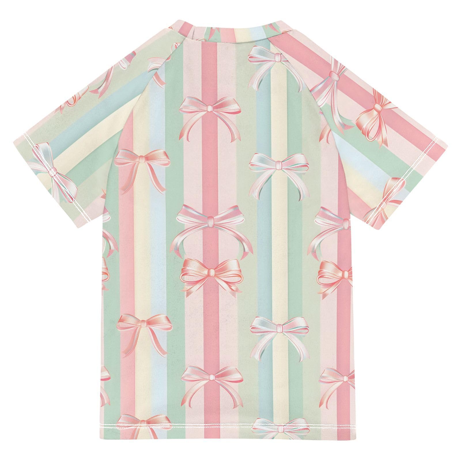 ALAZA Kids Rash Guard Boys Toddler Swim Shirts Short Sleeve Bows Pink Strips UPF 50+ 3T