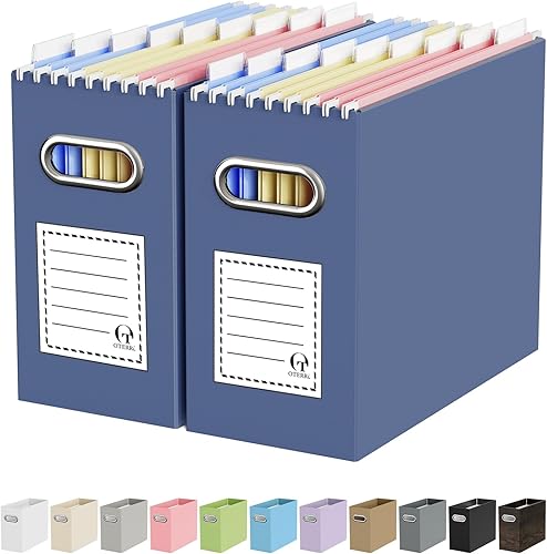 Vista 9 de Caja organizadora de archivos de cartón Oterri para carpetas de archivos colgantes tamaño carta, caja de archivos para escritorio de computadora