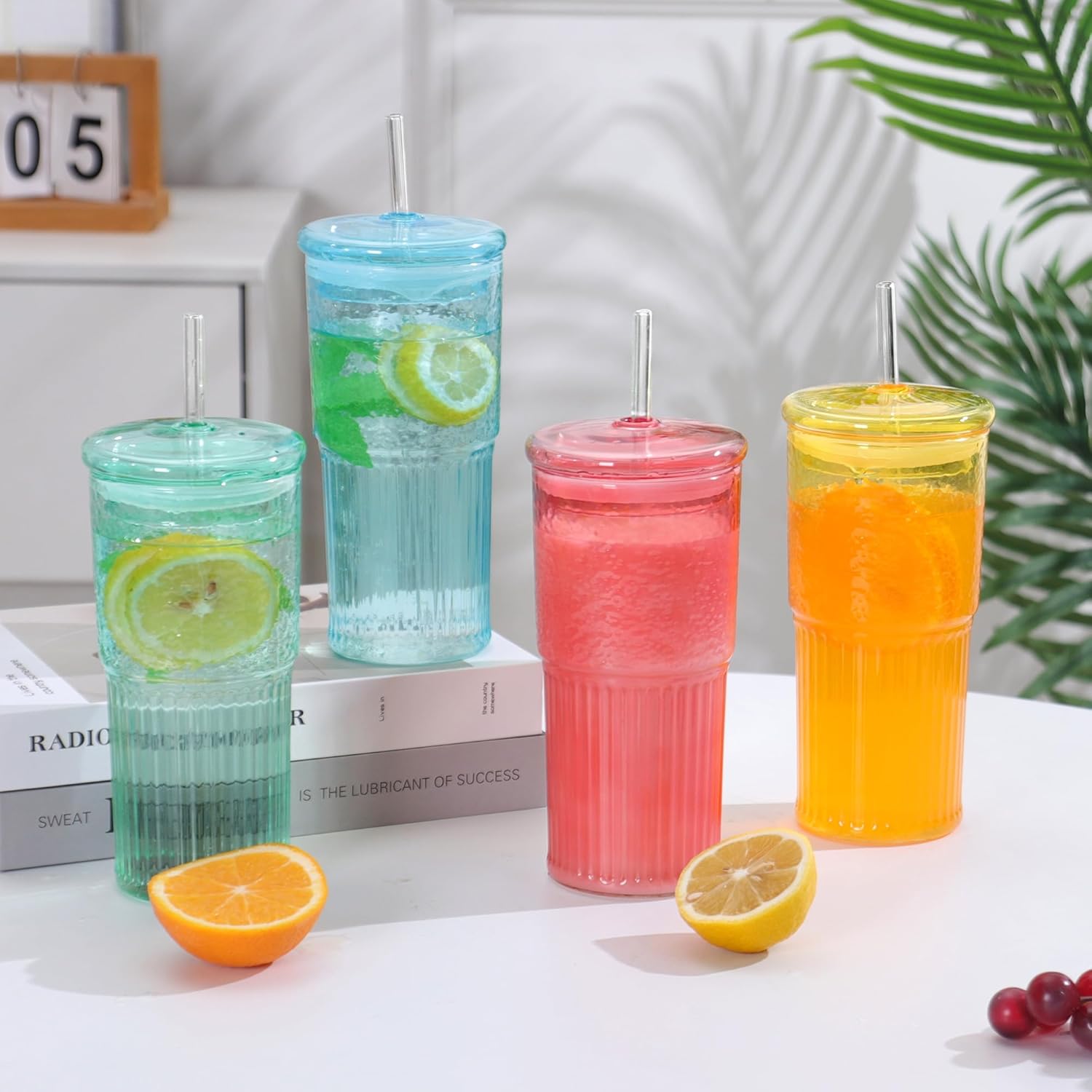 20 OZ Glass Cup with Lids and Glass Straws, High Borosilicate Iced Coffee Glass Tumblers with Lid and Straw for Drinks, 2pcs Reusable Wide Mouth Smoothie Cup(Cyan) - Image 7