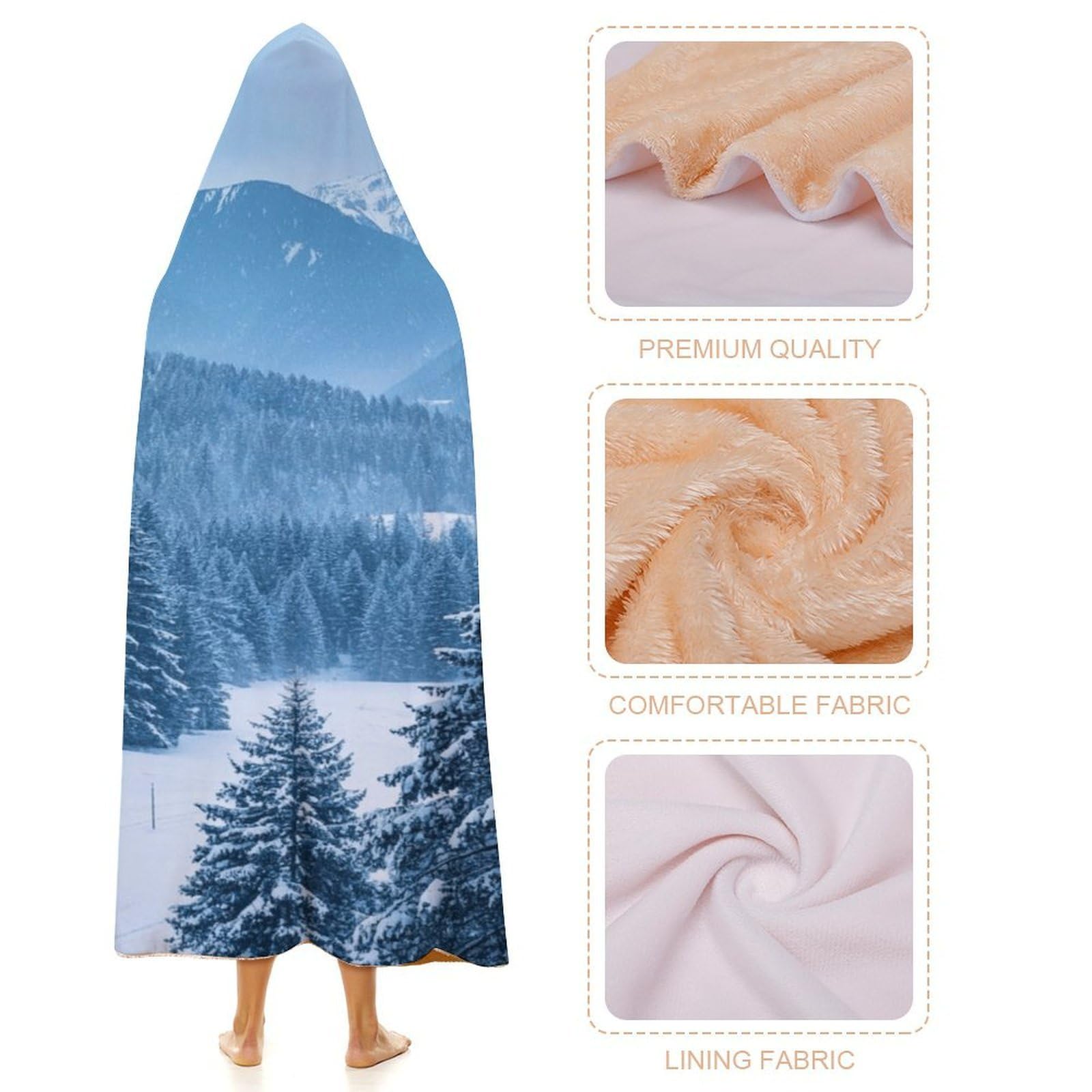 Manta poncho envolvente de gran tamaño, suave y cálida, manta para adultos, manta de pino, nieve, montaña, sudadera con capucha