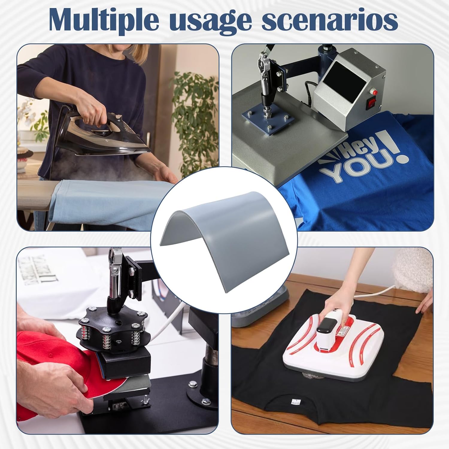 4 Pcs Double-Sided Silicone Pressing Sheets Heat Press Mat - Reusable & Cut-to-Fit Design, 1/8 inch x 4.3 inch x 8 inch Pad for Cap HTV and T-Shirt Vinyl Transfer (Gray)