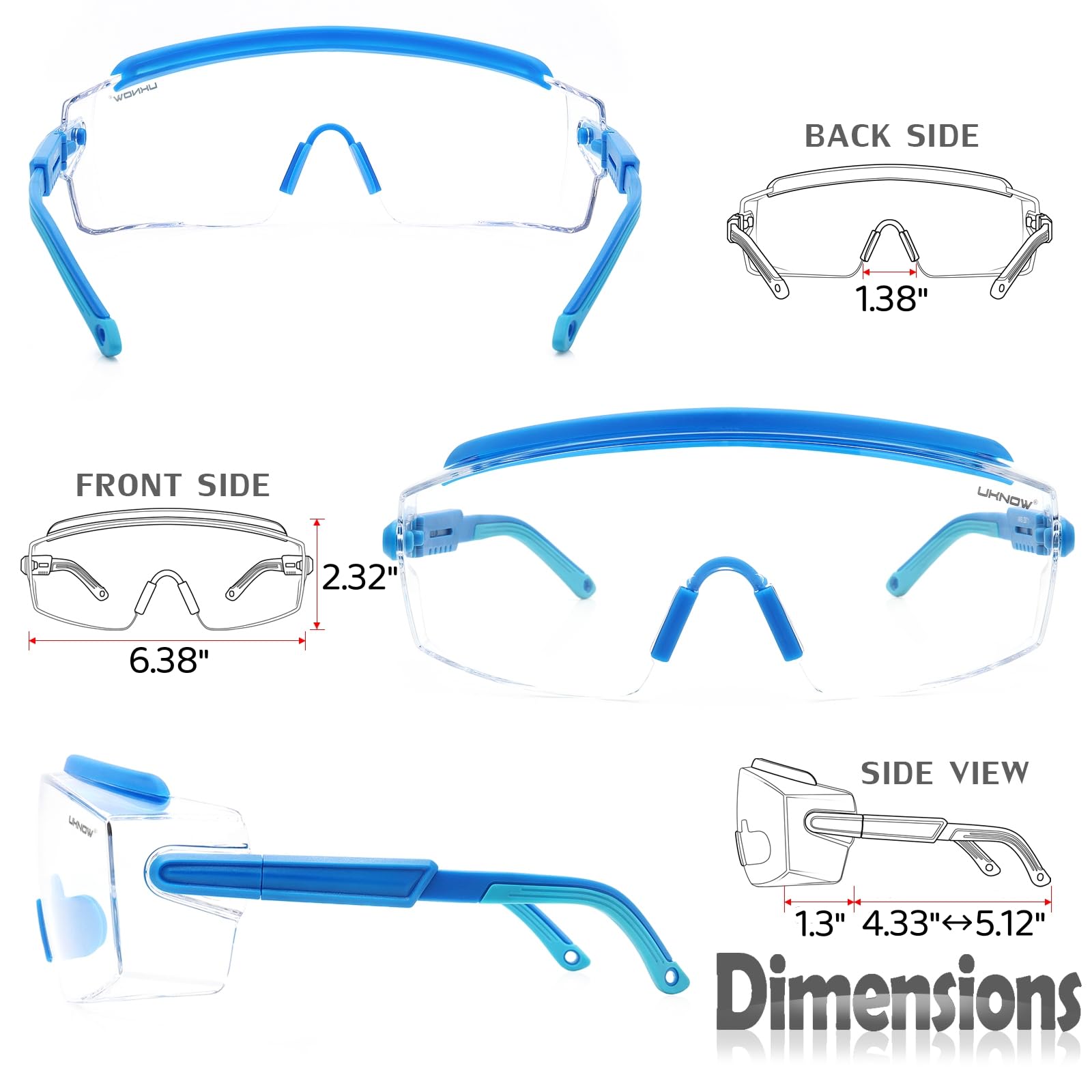 UKNOW Gafas de seguridad sobre gafas, gafas de seguridad antivaho con lente envolvente transparente, gafas protectoras ANSI Z87.1