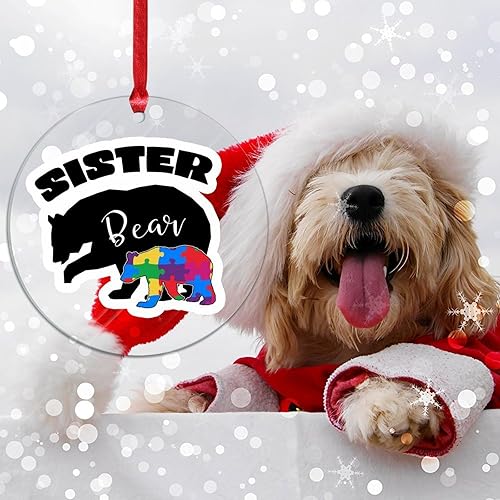 Miniatura 30 de Adorno de Navidad Mama Bear Novedad Acrílico Adornos de Navidad Mama Bear Autismo Rompecabezas Colorido Oso Navidad Colgante Ornamento Puzzle Piezas