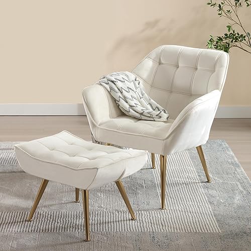 Silla decorativa Sherpa con otomana, moderna silla de descanso con reposapiés, sofá tapizado, con patas de madera, cómoda silla de lectura para
