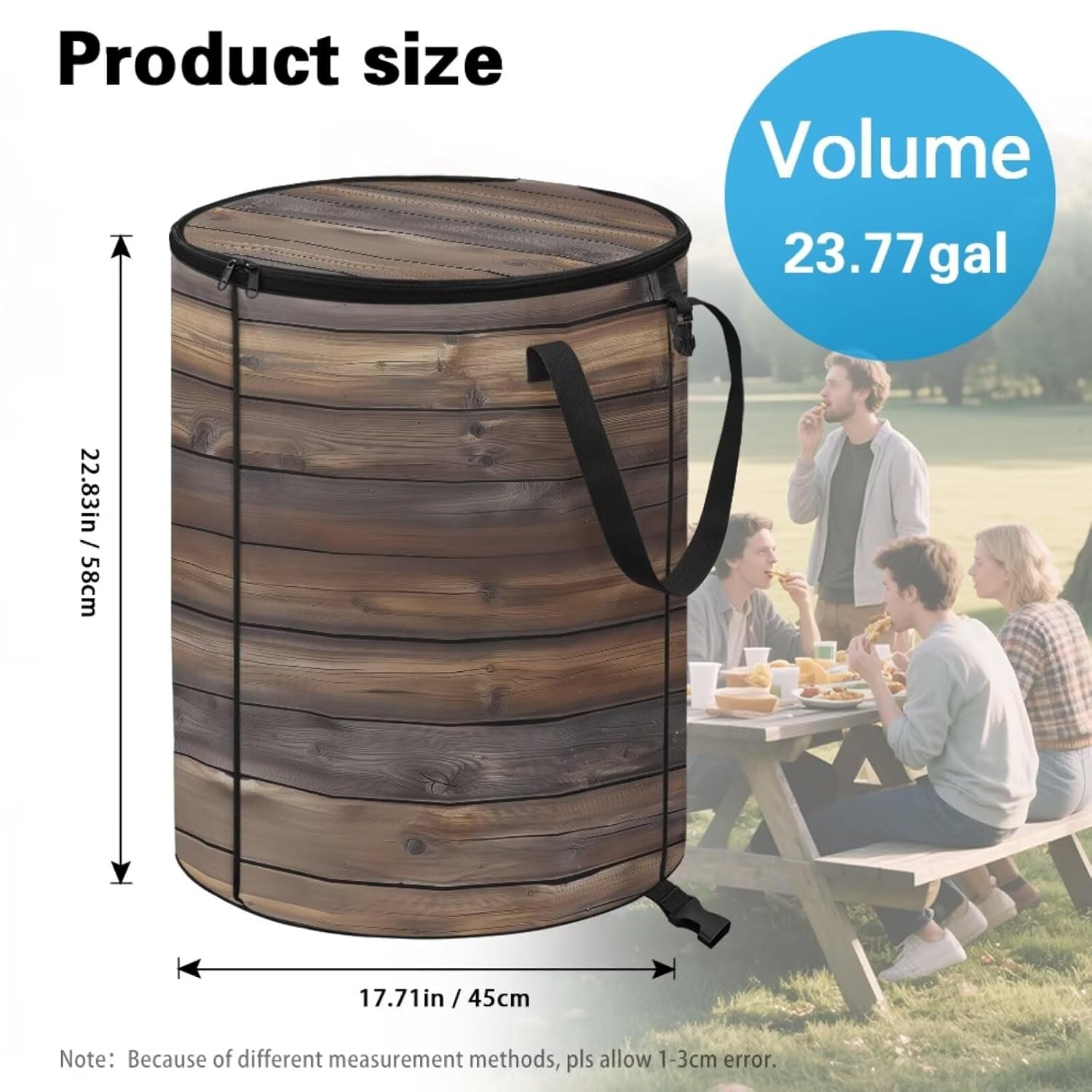 BIGCARJOB Collapsible Trash Can Wood Grain Camper Trash Can with Lid, 22.83x17.71, Water Proof Bag Outdoor Garbage Bin Storage Accessories, 23 Gallons