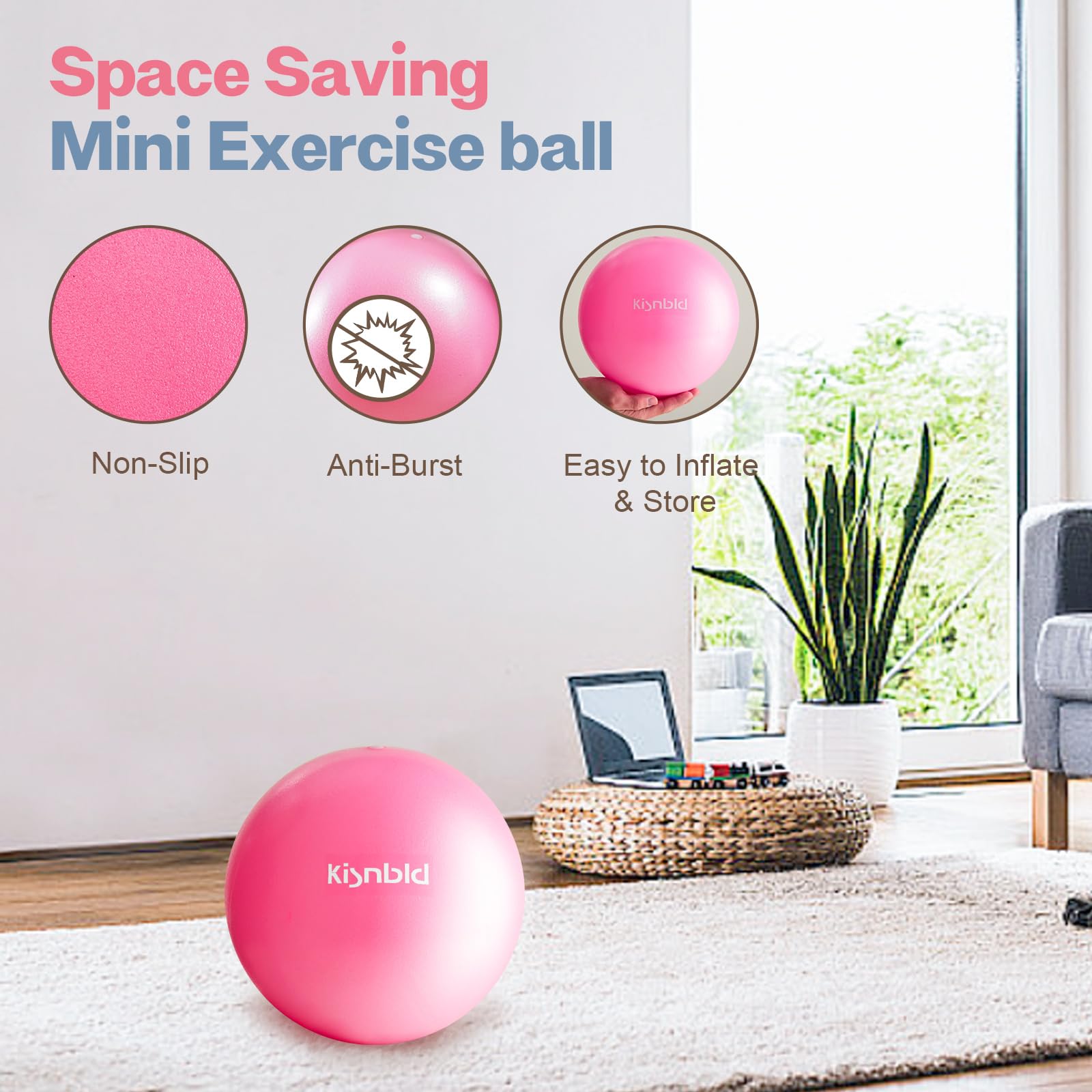 kisnbld Piccolo pallone da 22,9 cm, mini pallone da Pilates, anti-scoppio e antiscivolo per stabilità, fitness, fisioterapia, stretching e sollevamento del tronco alla