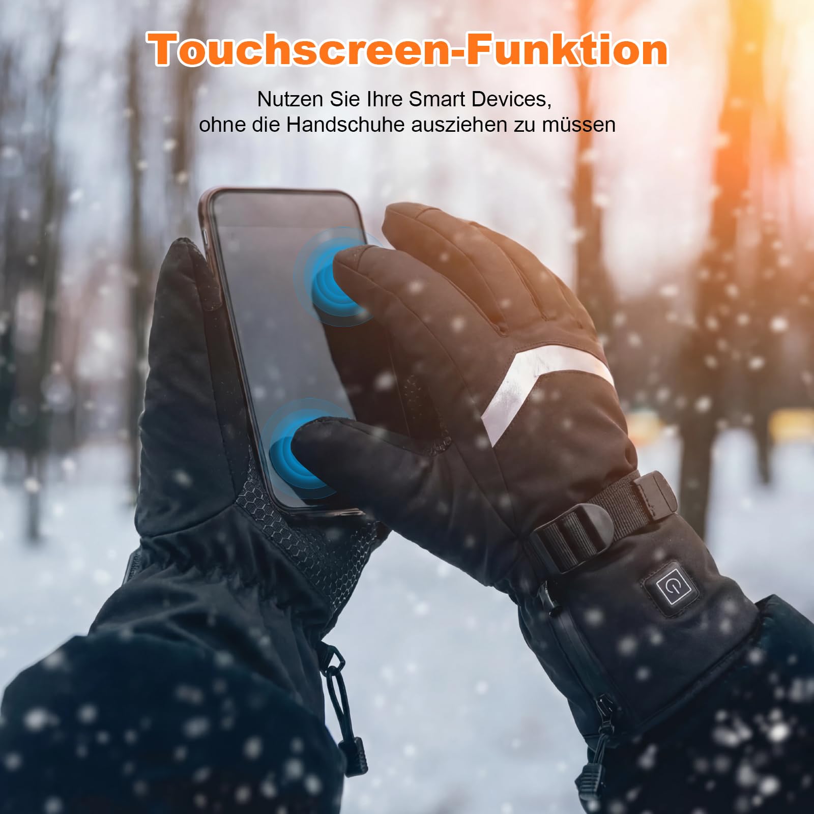Gants Chauffants Rechargeables Homme Femme, 3 Températures Réglables Tactile Imperméable, Gants Chauffants pour Ski Moto Randonnée Hiver, Taille M/L/XL