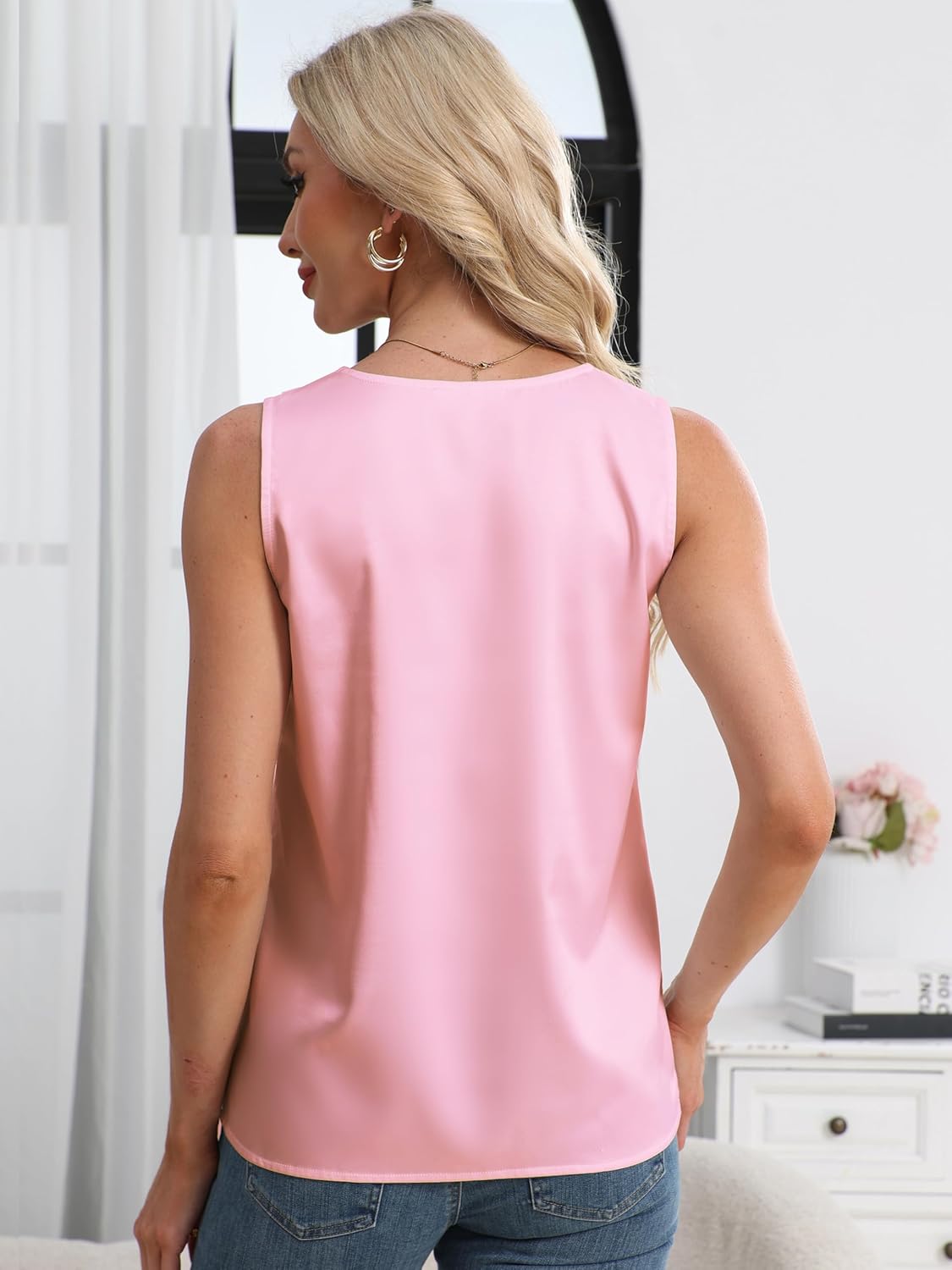 Mawor Womens Silk Satin Summer Camisole Tank Tops Trendy Sleeveless V Neck Blouses Dressy Casual Business Shirts - Image 4