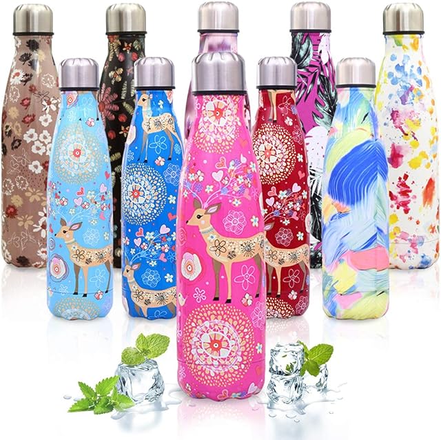 funmoon 500ml Leak-Proof No Sweating BPA-Free Stainless Steel Reusable Water Bottle Double Walled Vacuum Insulated Bottles Keeps Cold and Hot for Home, School, Cycling, Sports & Outdoors