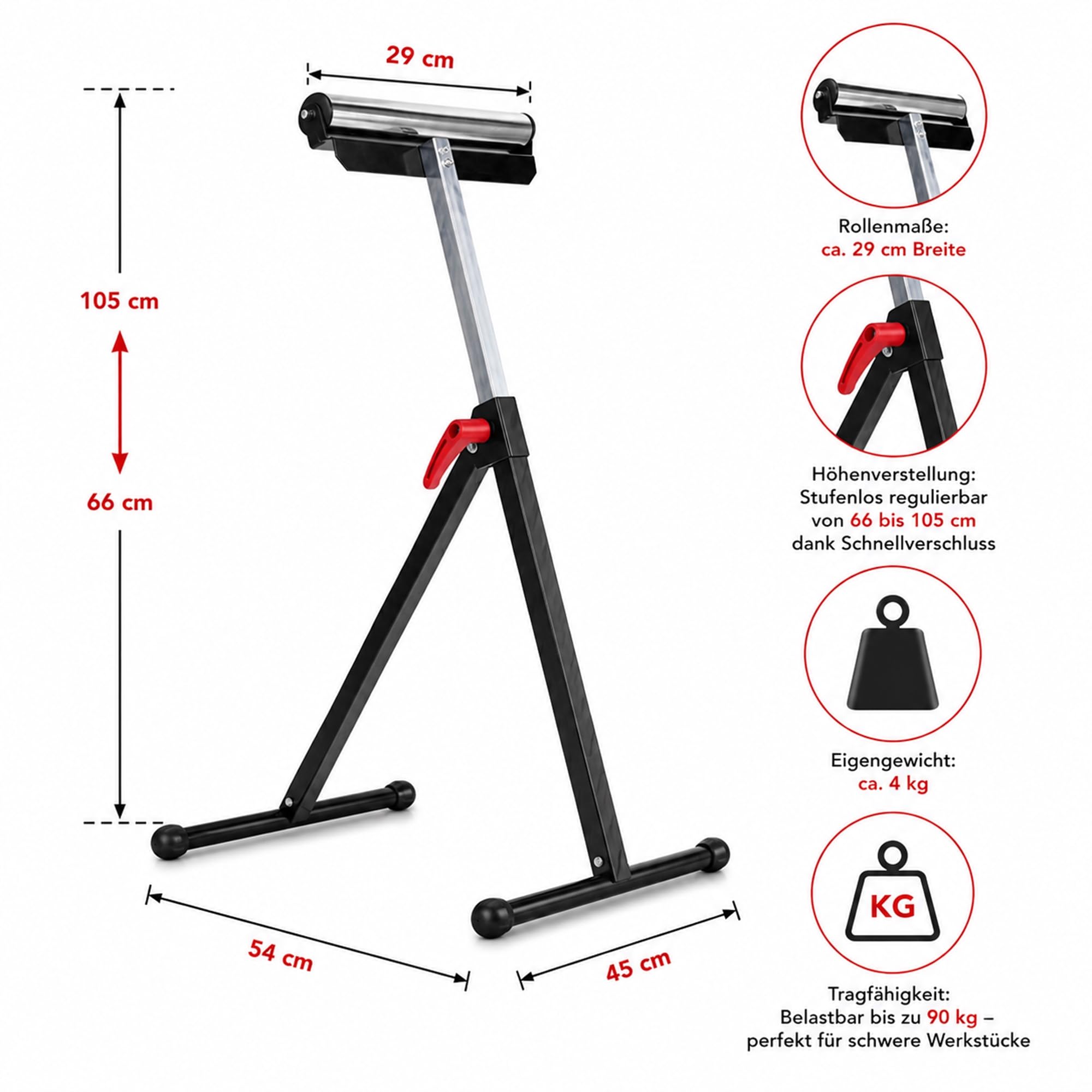 Mucola Rollenbock höhenverstellbar 66-105 cm Arbeitsbock Tragkraft bis 90 kg Montagebock inkl. 1 Paar Arbeitshandschuhe Unterstellbock mit rutschfesten Füßen Stützbock für Materialzuführung - 2 Stück