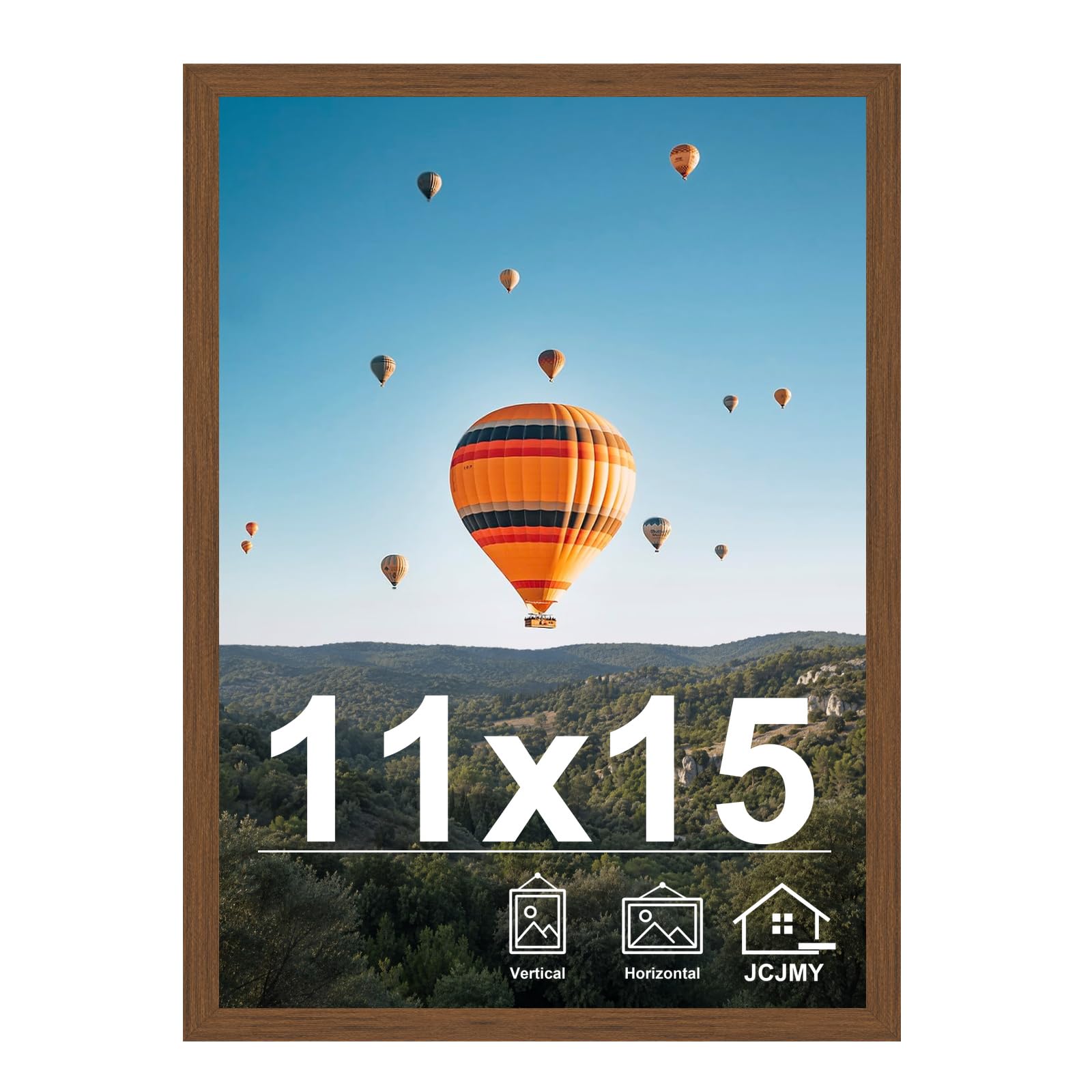 JCJMY 11x15 Picture Frame Brown for Wall Hanging, Wall Mounting Horizontally or Vertically, 11 x 15 Wall Gallery Poster Photo Frame with Shatter Resistant Plexiglass, Brown